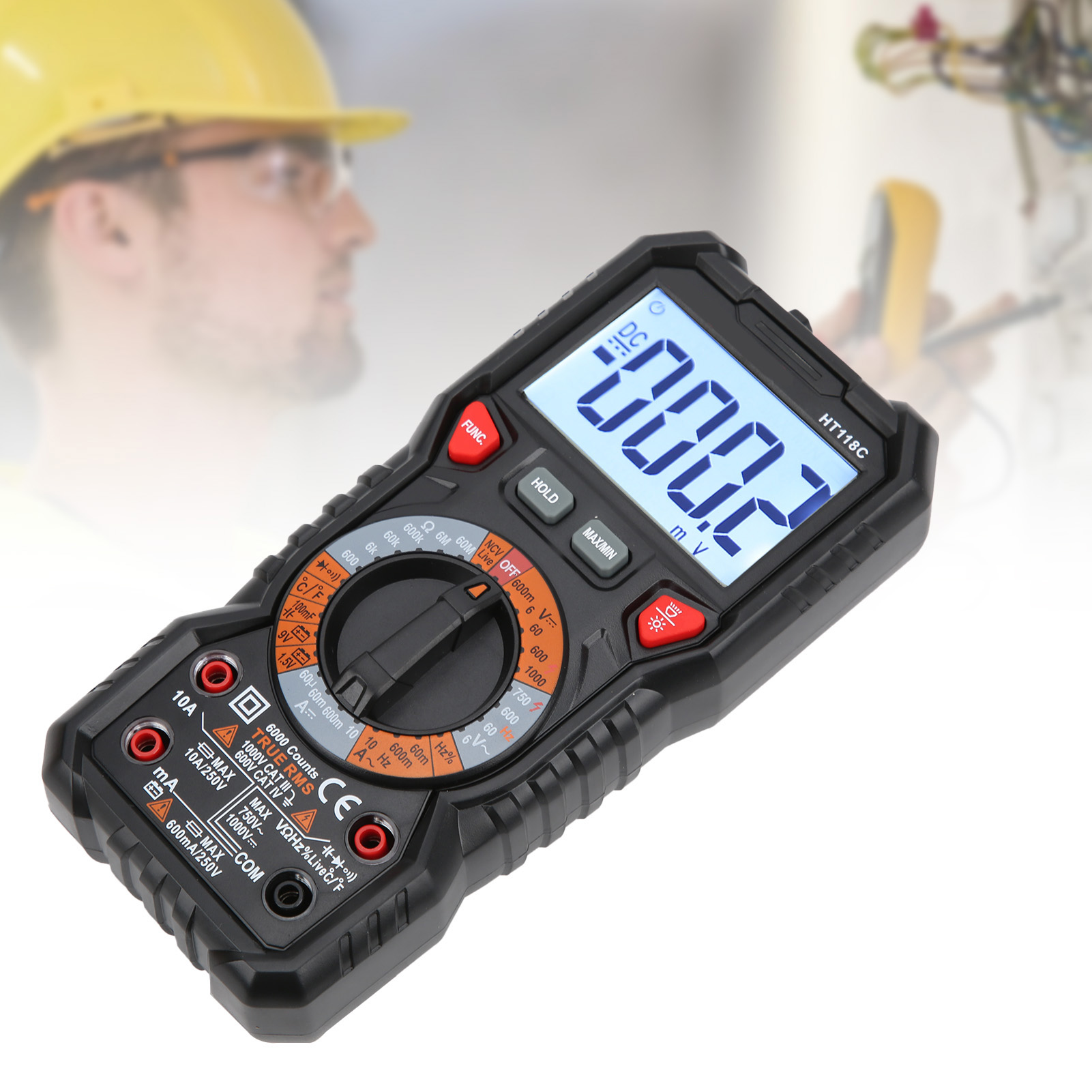 Ht118c Hochpräzisions-digitalmultimeter Mit Digitalanzeige, Kapazitätsmesser, Intelligentem Überspannungsschutz-multifunktionsmultimeter Für Elektriker (verbesserte Version)