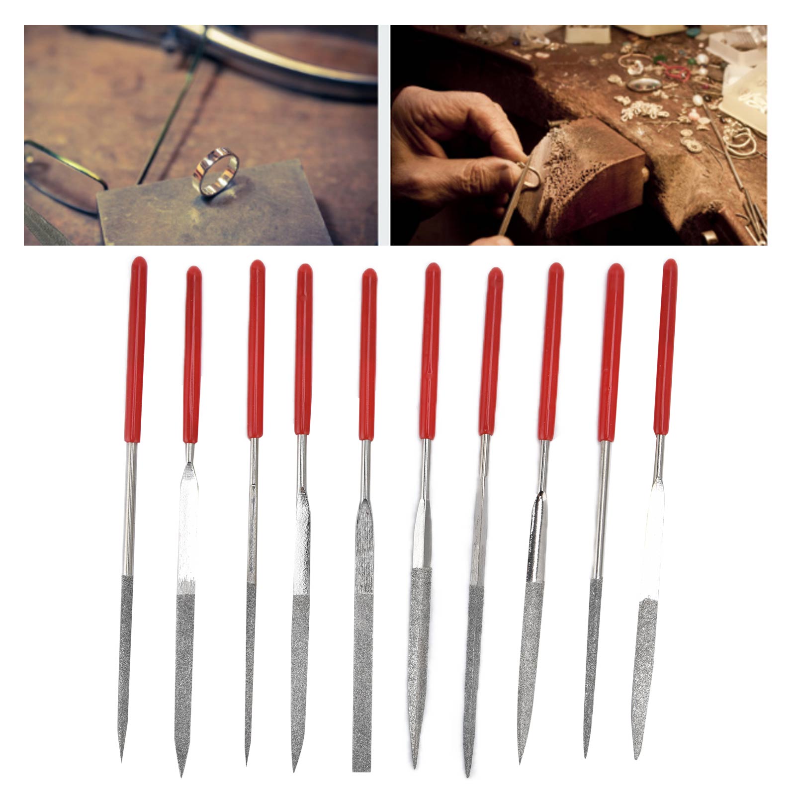 Set Mit 10 Verschiedenen Diamantpolierten Feilen (flache Und Dreieckige Feilen, 3 X 140 Mm)