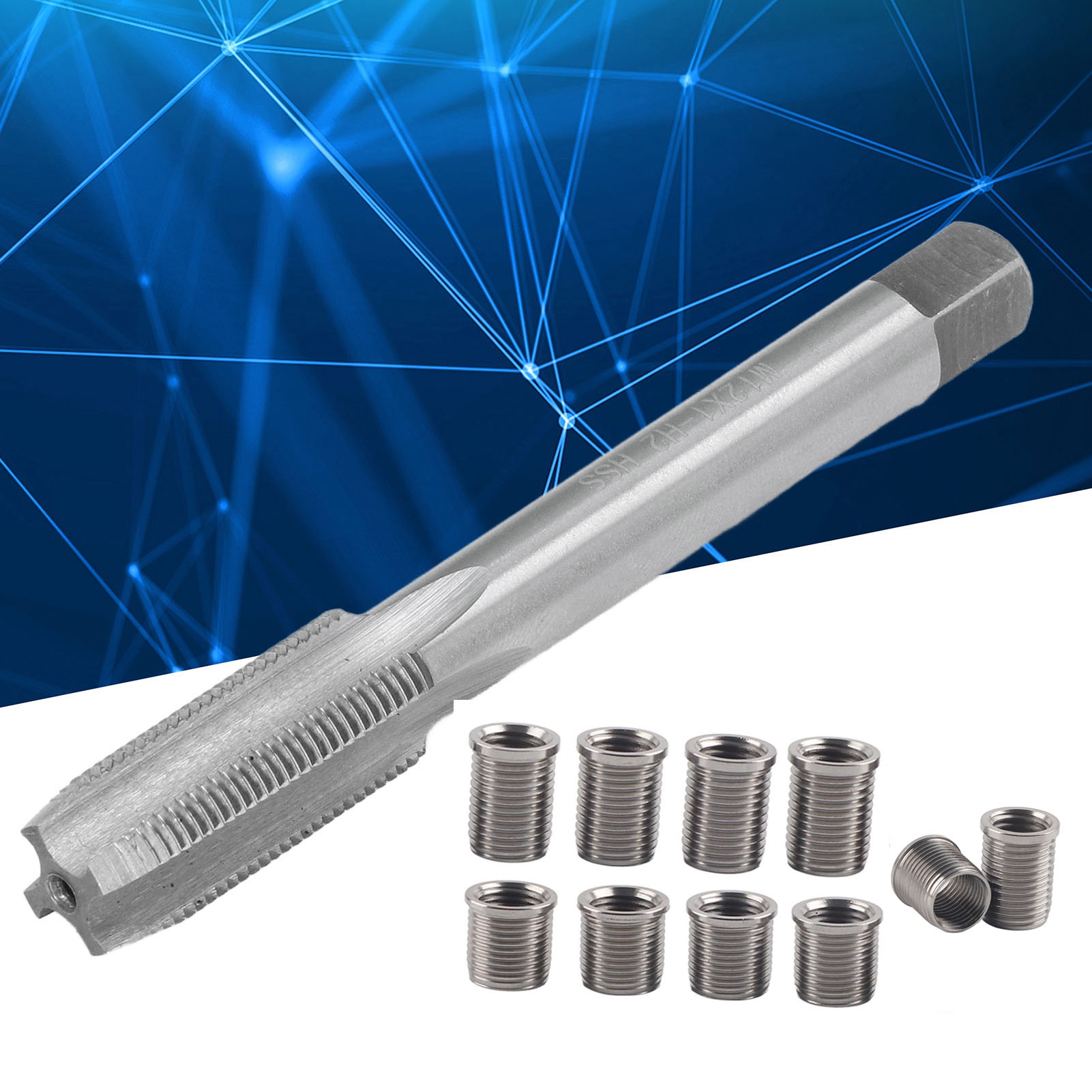 Reparatursatz Für Zündkerzengewinde Bei Benzinmotoren, Bestehend Aus Einer M10x1,0 Schraube Und Einem M12x1,0 Gewindebohrer.