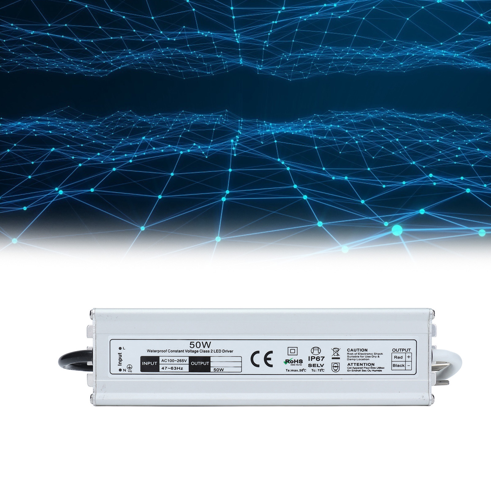 50-w-schaltnetzteil, Wasserdicht, Schutzart Ip67, Mit Led, 24-v-wechselstromausgang (europäischer Standard), 100–265 V