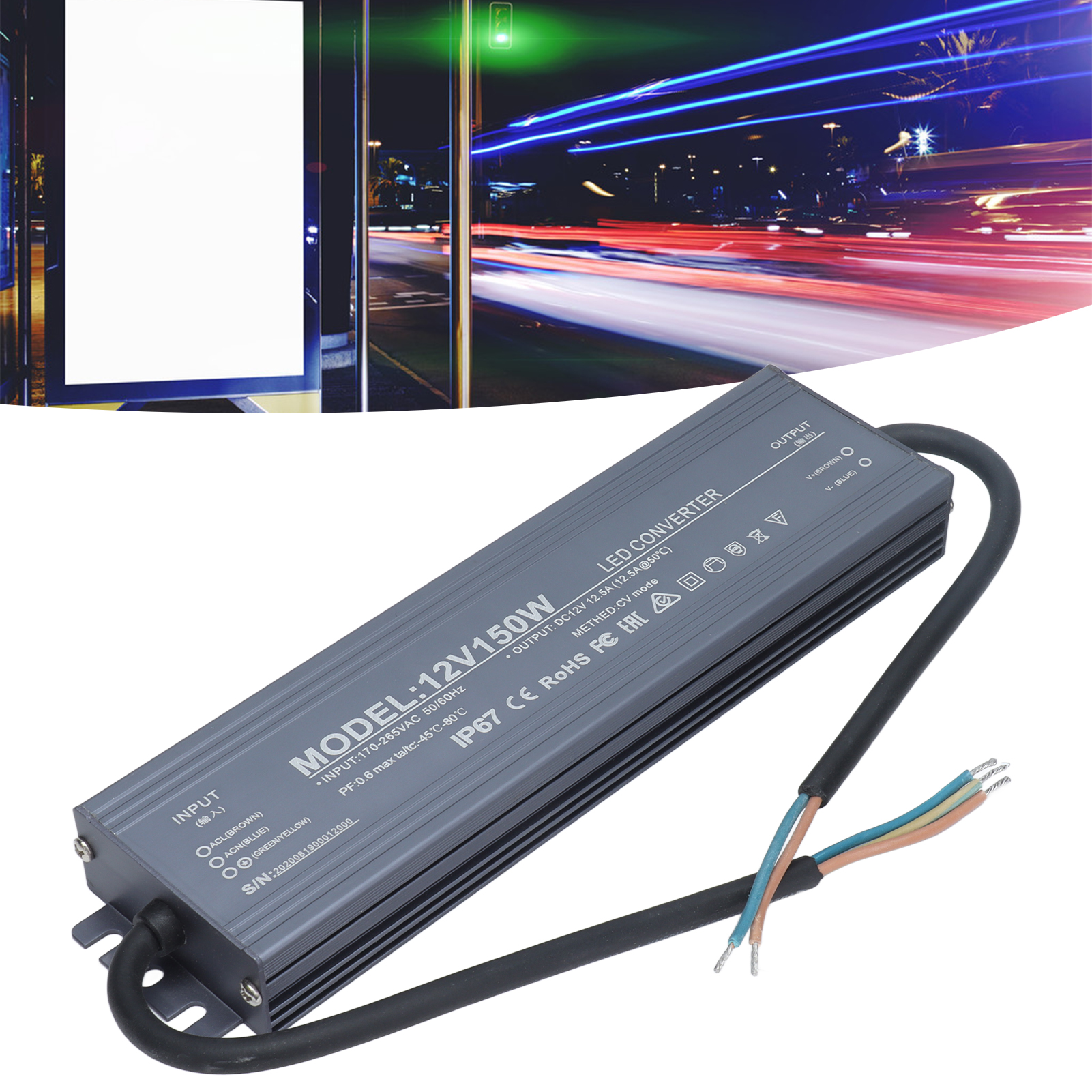 Ip67 Wasserdichtes Netzteil Für Leds, Konstantspannung, 150 W, 170–265 V Ac, 12 V