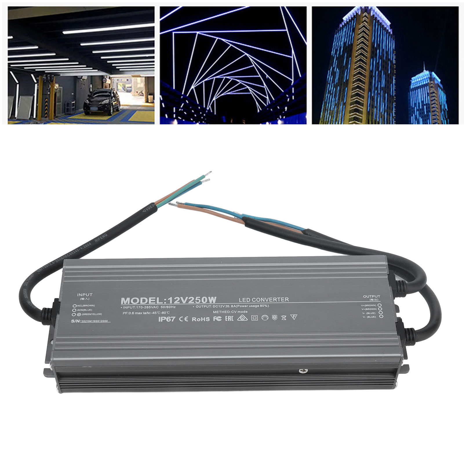 Ip67 Wasserdichtes Netzteil Für Konstantspannungs-leds, 250 W, Wechselstrom 170–265 V, 12 V