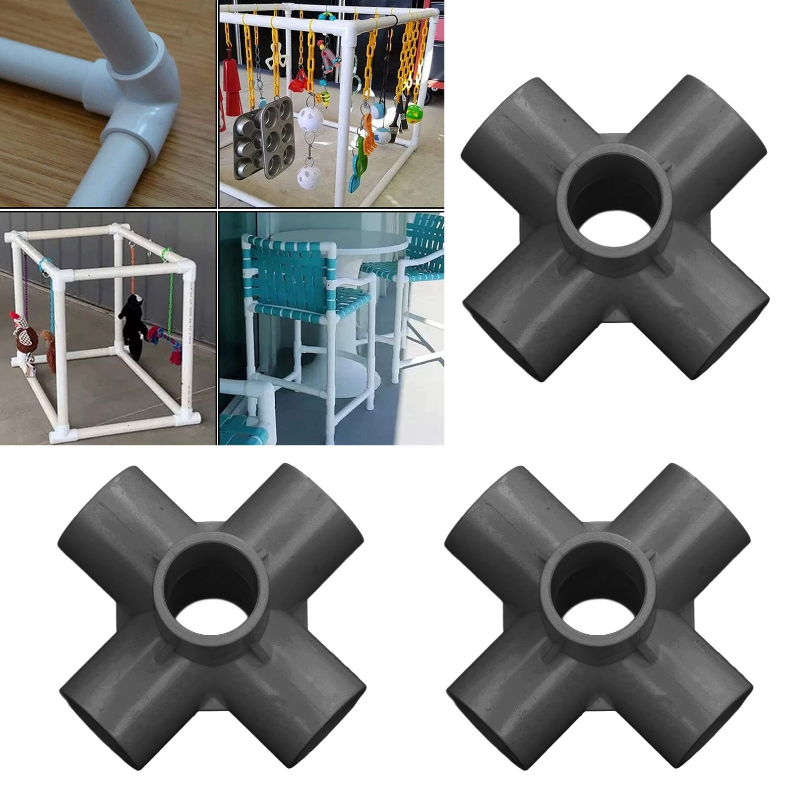20-mm-pvc-wasserleitungsfittings Mit Rechtwinkligen Und Sechswege-anschlüssen Für Ein- Und Auslassrohrverbindungen, Geeignet Für Möbel, Gewächshaus- Und Zeltverbindungen. Schwarz.