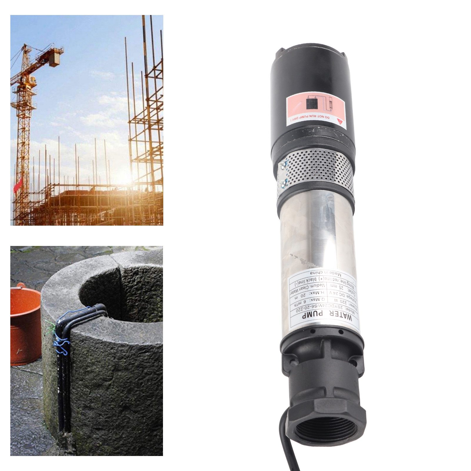 2sydc24v/s6-20-220 Solarwasserpumpe, 24v Dc Reinkupferdrahtmotor, Edelstahl-batteriebetriebene Wasserpumpe Druckerhöhungspumpe, Hochdruck, Hochleistungs-dc-tiefbrunnenpumpe.
