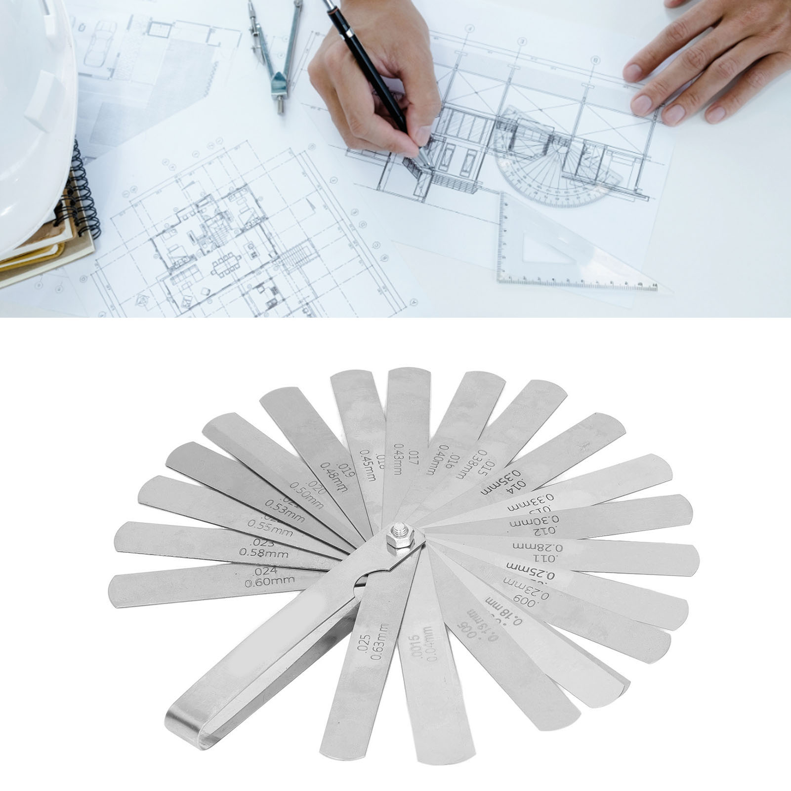 Satz Mit 26 Hochpräzisen Edelstahl-dickenmessgeräten, Spaltmessgeräten, Dickenmessgeräten 0,04–0,63 Mm