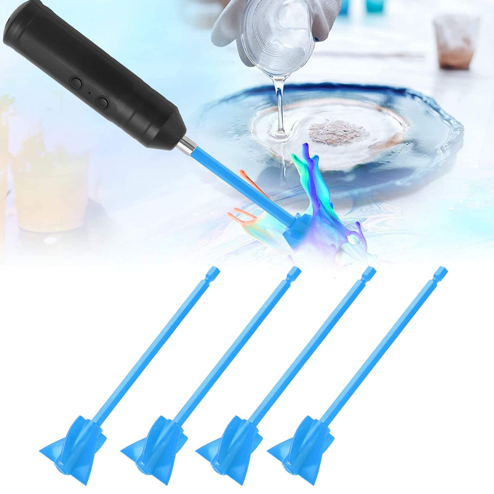 Set Aus 4 Harzmischpaletten Für Kraftvolles Epoxidharzmischen, Wiederverwendbare Farbmischer, Harzmischer Und Bohrer (blau).