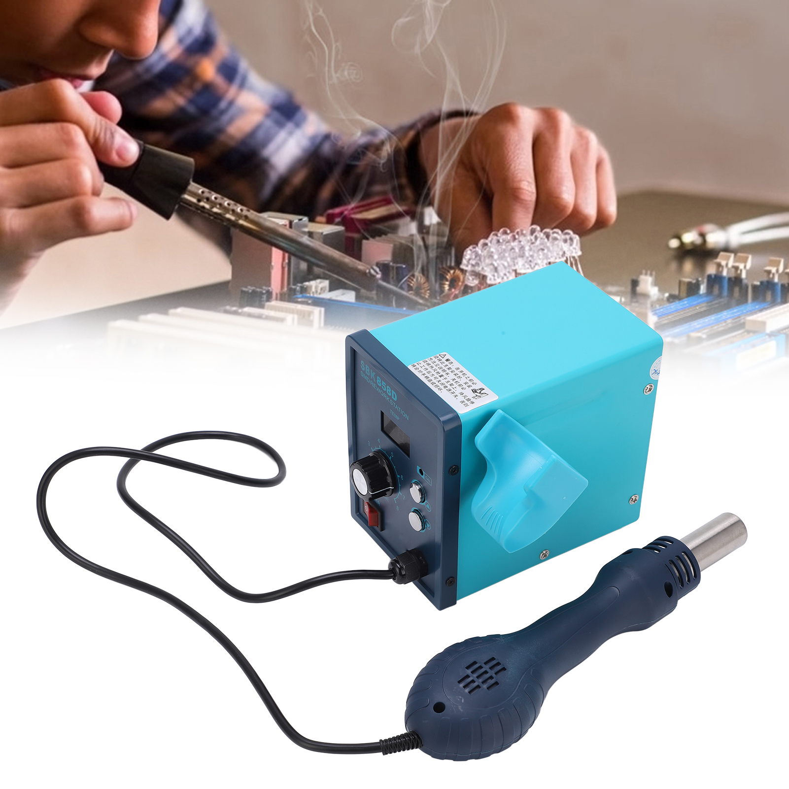 Sbk858d Heißluft-entlötstation, Digitalanzeige, Temperaturgeregelte Entlötstation, 2-in-1 Heißluft-entlötstation, 230 V, Europäischer Standard