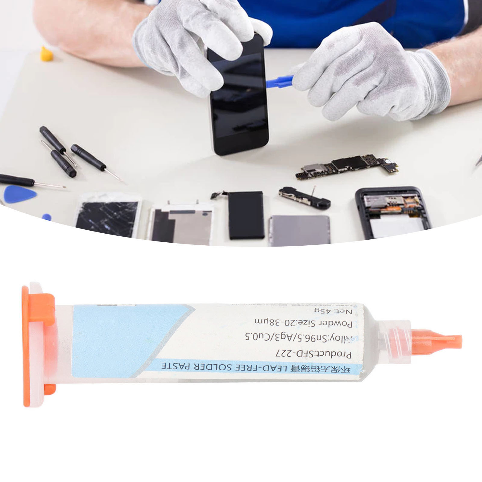 Hochtemperatur-bga-lötpaste Sfd-227 (217 °c), Bleifrei, Für Die Reparatur Von Mobiltelefonen, Verpackt In Einer 45-g-spritze.