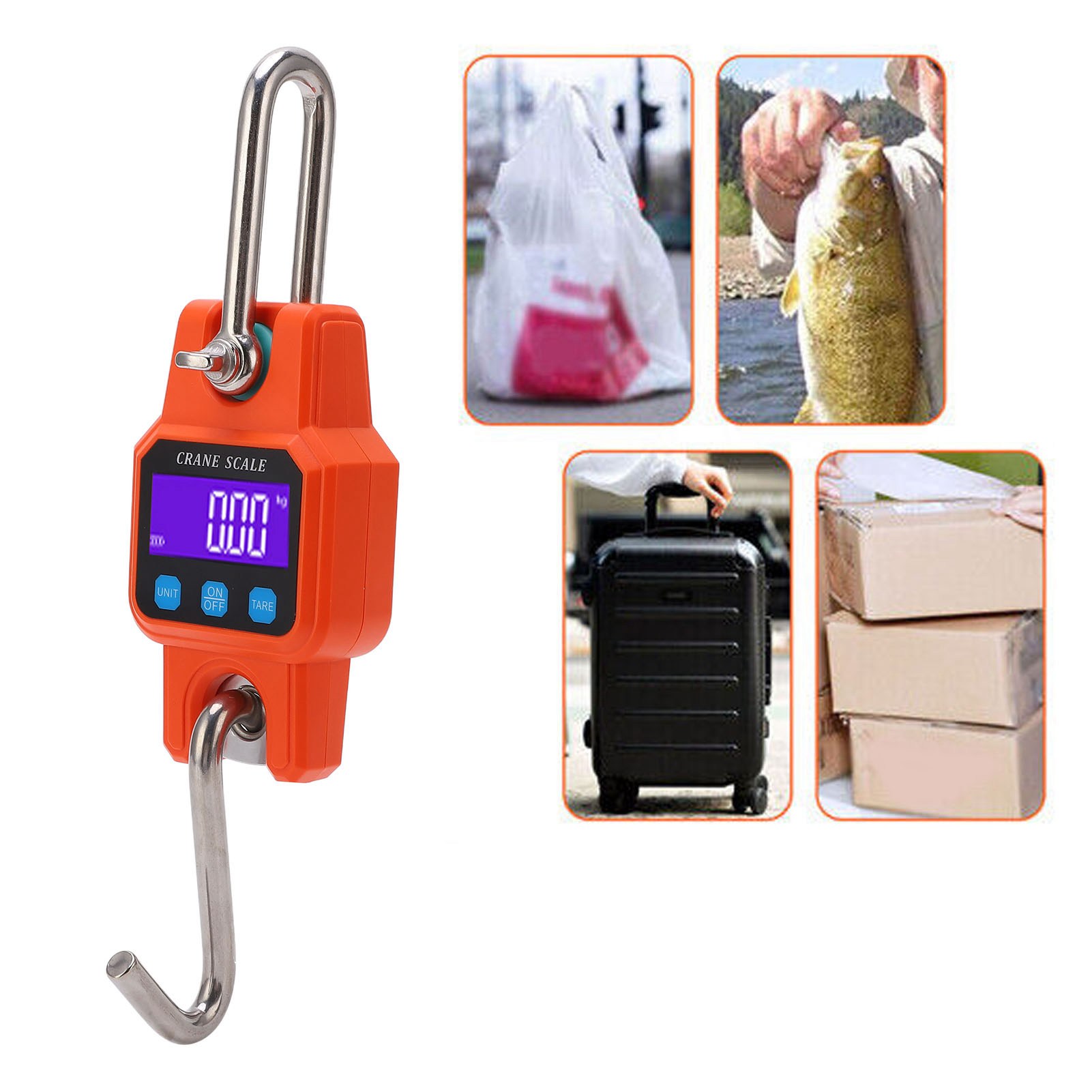 Tragbare Industriewaage Für Kräne, Multifunktionswaage Für Expresslieferungen, Großes Hintergrundbeleuchtetes Display Mit Alarmfunktion, Orange Farbe.