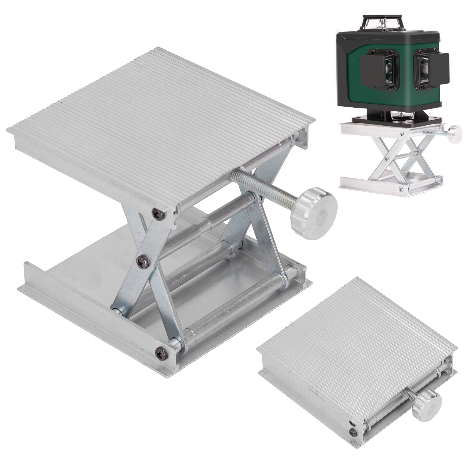 90 X 90 Mm Labor-hebebühne, 90 Mm Verstellbare Hebebühne, Laser-hebebühne, Wasserwaage, Wand-hebebühne, Boden-hebebühne, Halterung Aus Aluminiumlegierung, Silberfarben