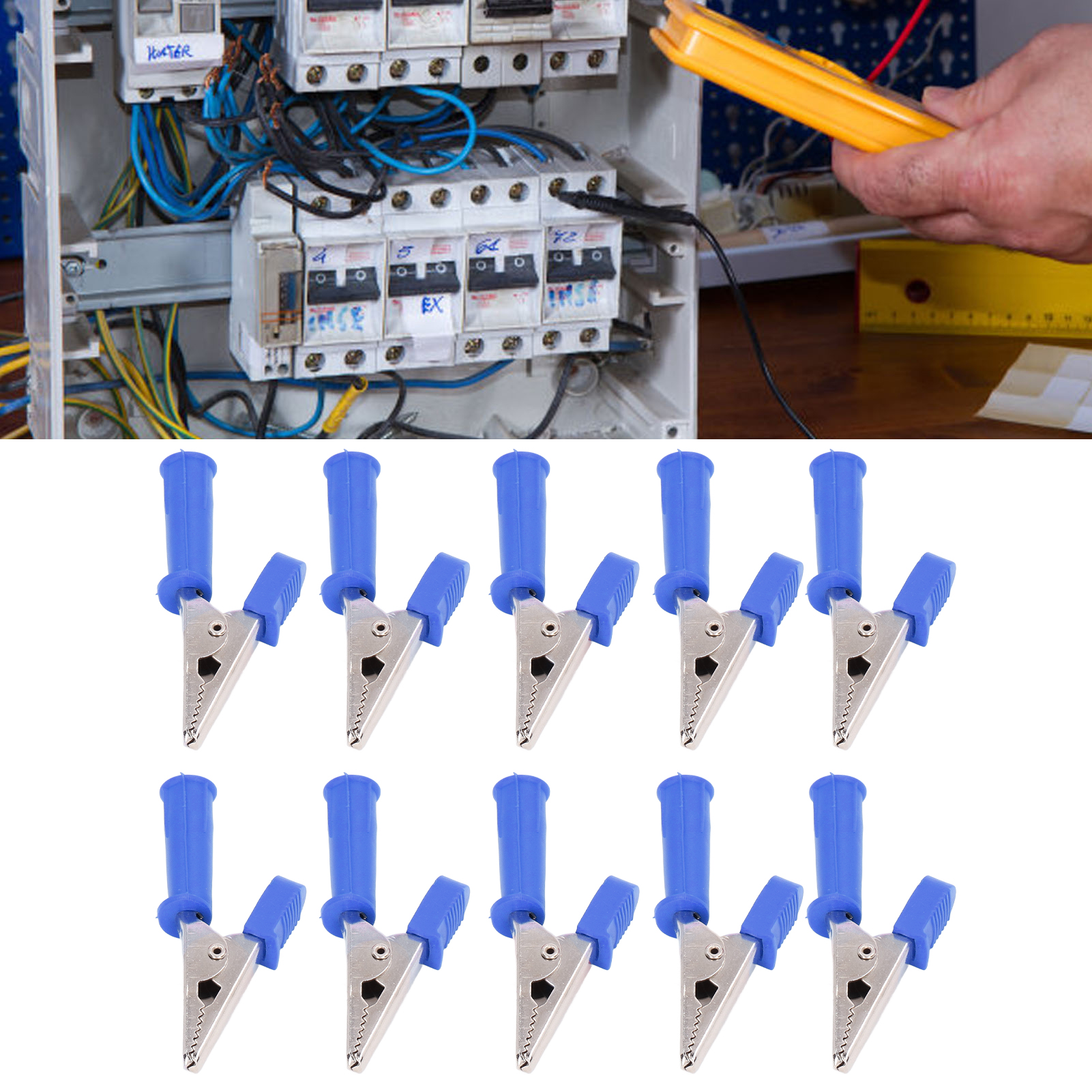 J.60046 Prüfklemme Aus Vollkupfer Mit 10 Mm Öffnung Und 4 Mm Einsatz Am Ende - Verkauft In 10er-packs (blau)