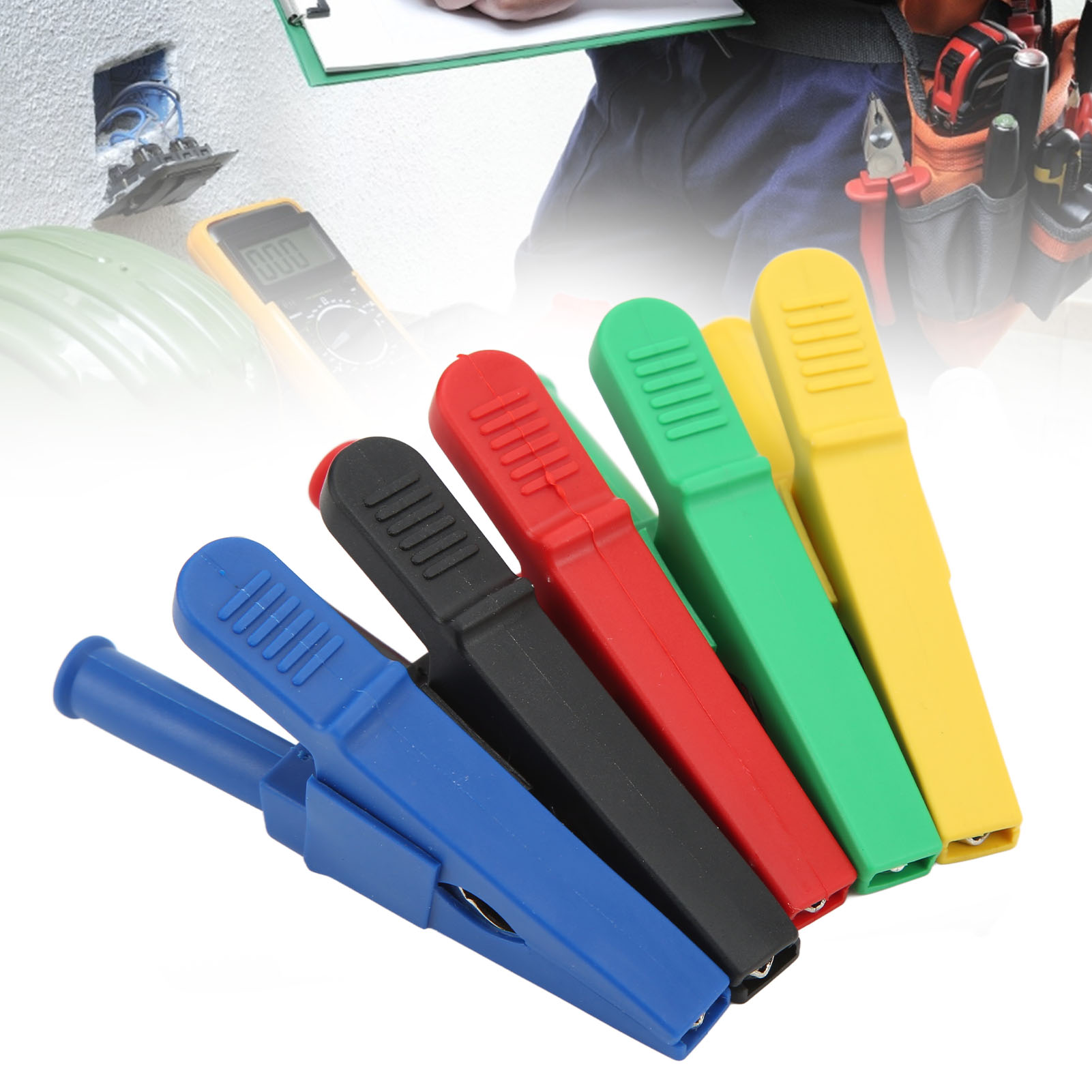 Offene 20-mm-kupfer-adapterklemmen In Rot, Schwarz, Gelb, Blau Und Grün, Erhältlich Im 2er-pack (j.60050). Mit 4-mm-stecker Zum Testen Der Stromversorgung.