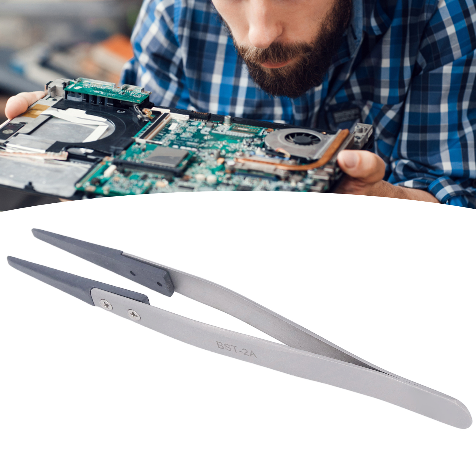 Präzisionszange Für Elektronische Und Elektrische Anwendungen, Flachkopfzange Mit Matt Sandgestrahlter Oberfläche, Austauschbare Runde Und Gebogene Köpfe, Antistatische Zange