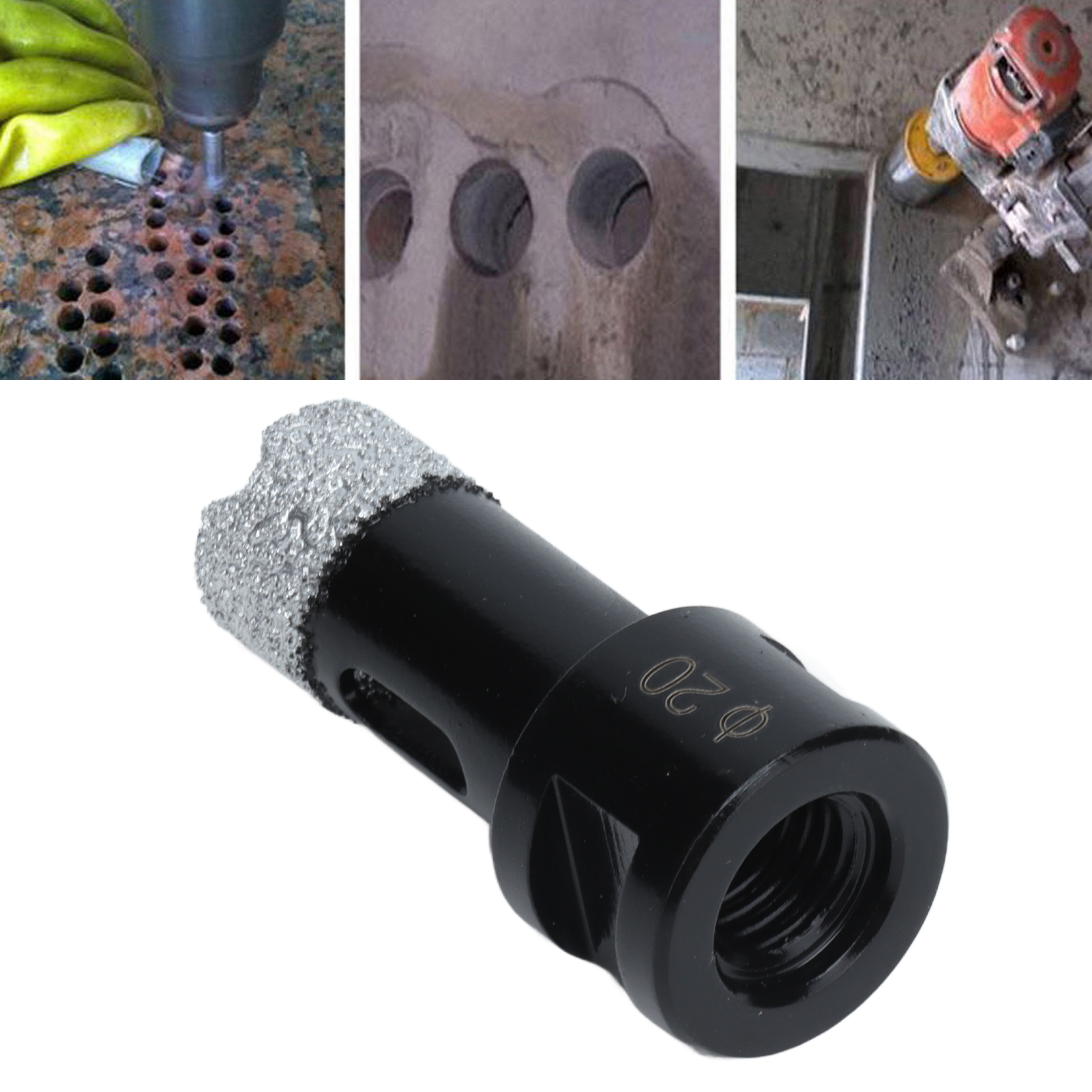 Vakuumgelöteter Diamantbohrer M14 Zum Aufbohren Von Löchern In Marmor, Schwarz, 20 Mm
