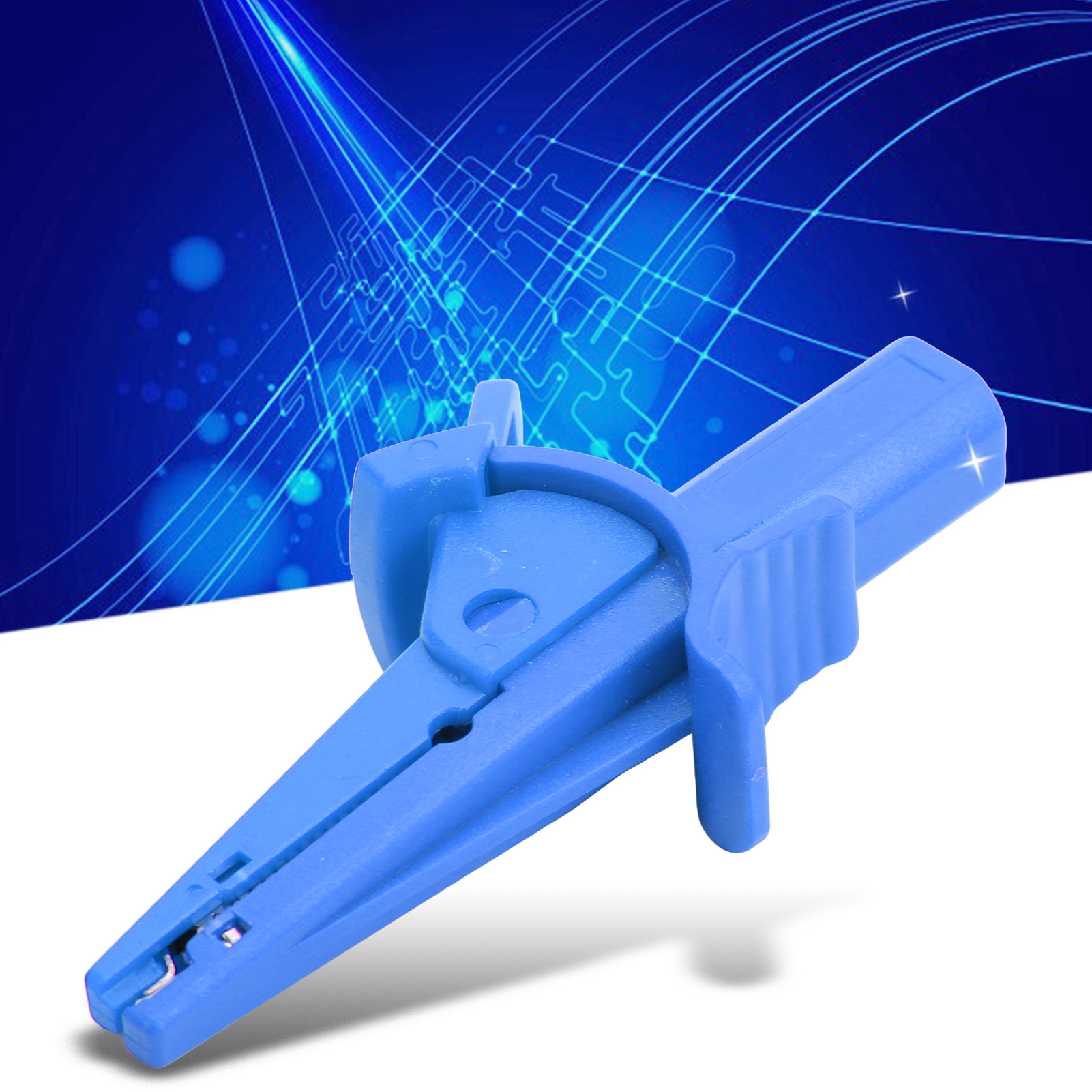 J.60041 Sicherheitsprüfklemme, Krokodilklemme Mit 4 Mm Schutzbananenstecker Am Ende, Stromprüfklemme, Blau.