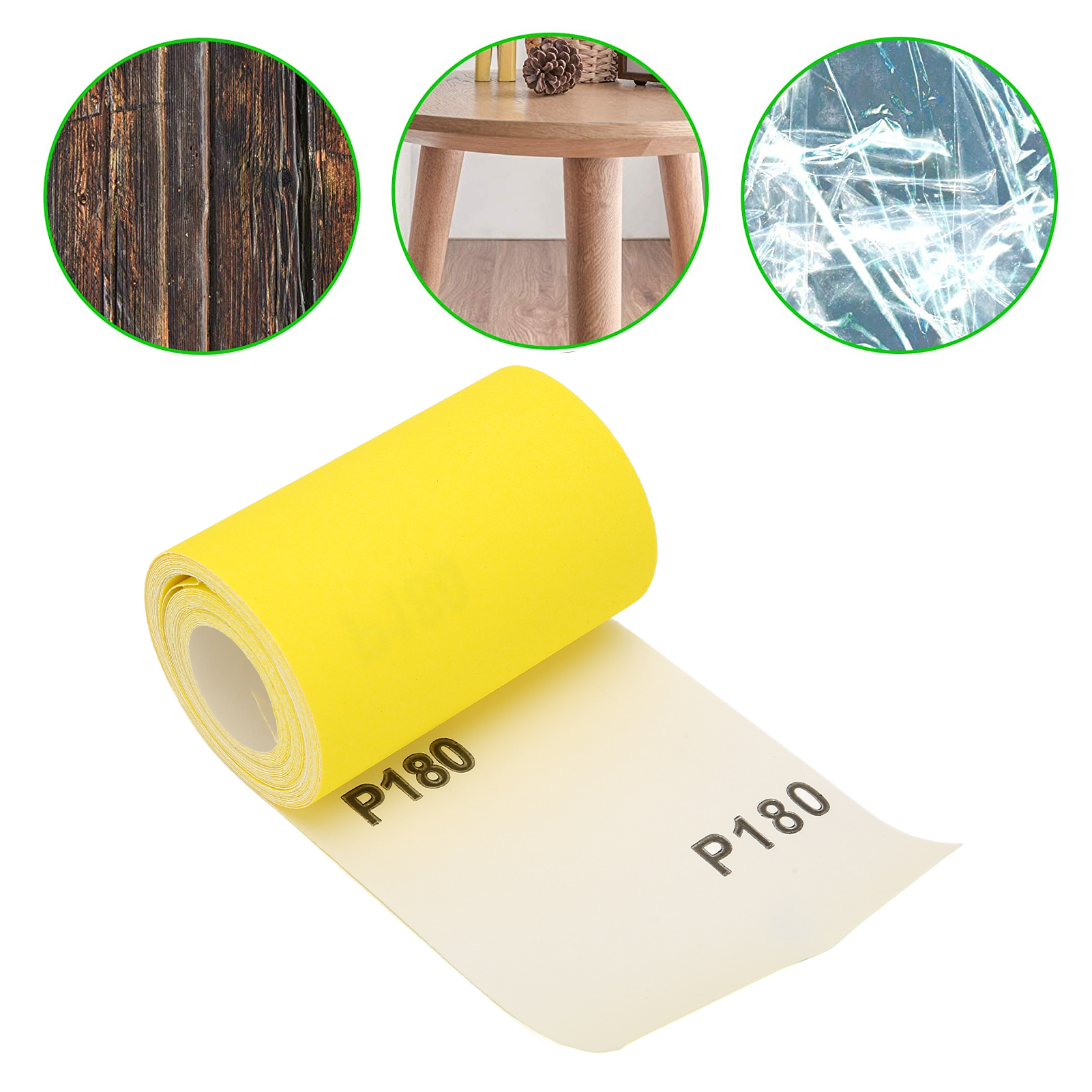Rolle Gelbes Schleifpapier, Körnung 180, Abnehmbares Schleifpapier, Polierscheibe, Beflocktes Schleifpapier