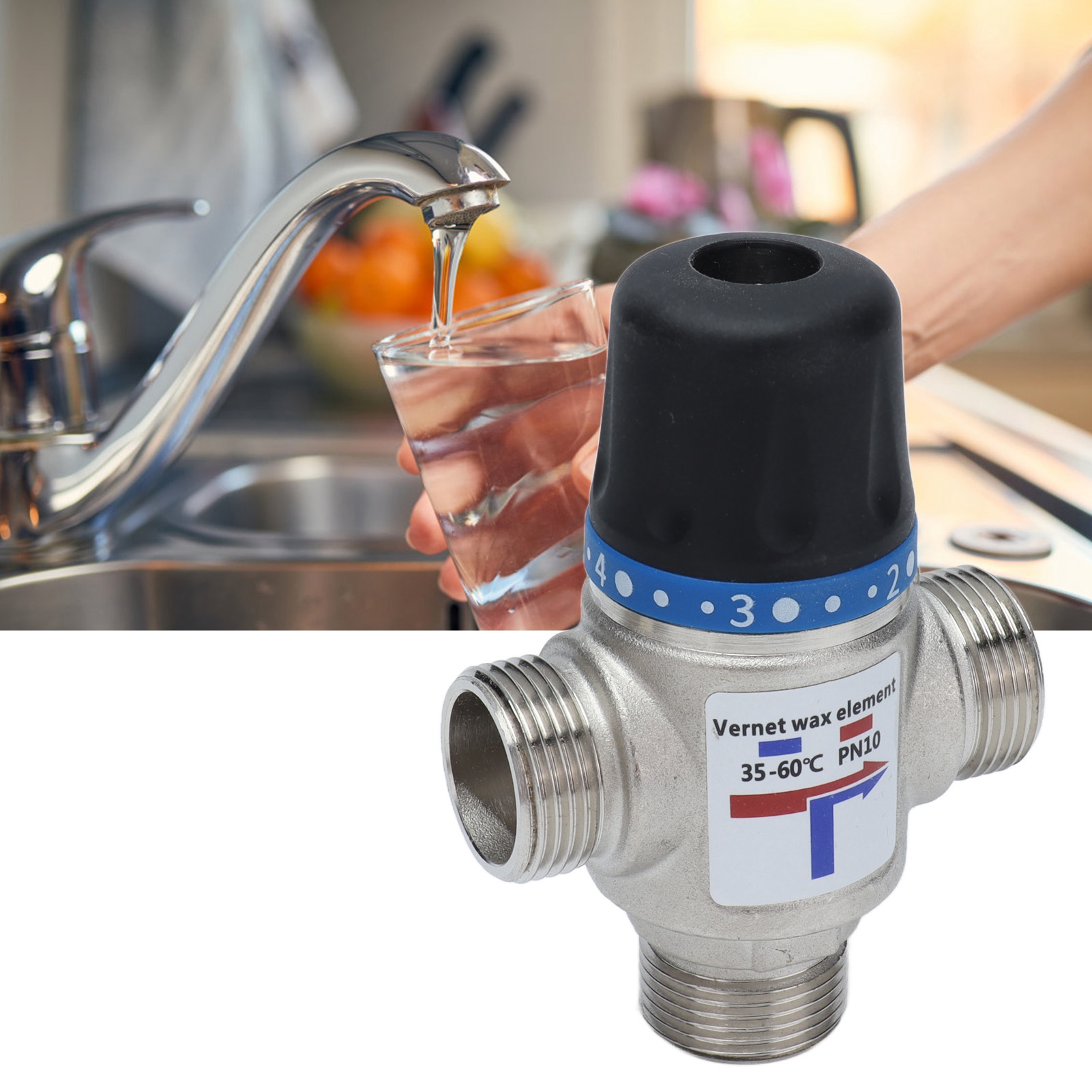 Neues Thermostatisches Mischventil G3/4"/g1" Aus Elektrolytisch Vernickeltem Messing Mit G3/4"-außengewinde
