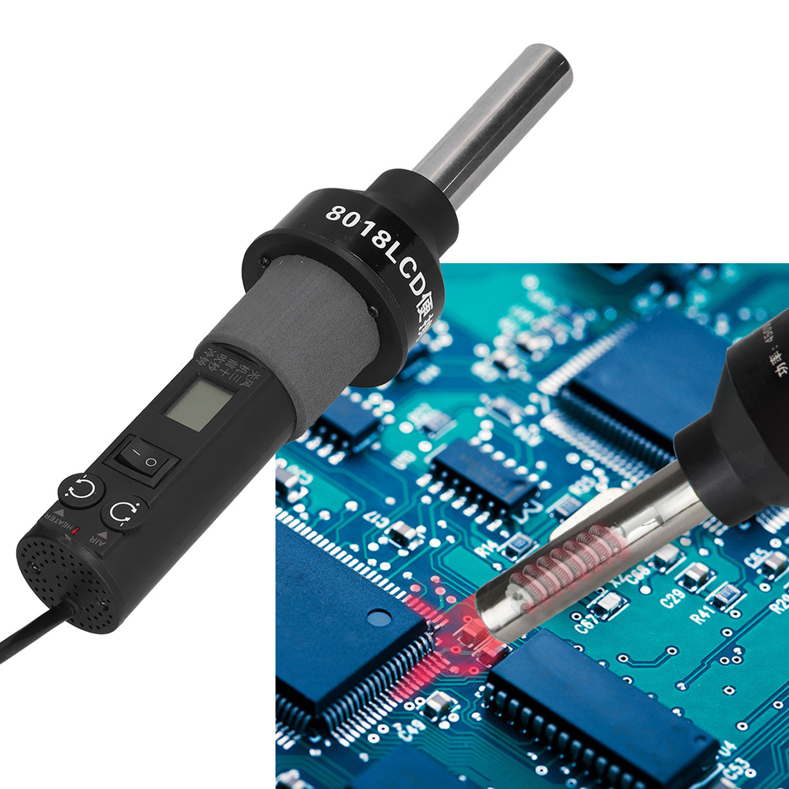 Tragbares Heißluftgebläse 8018lcd, Handliches Digitaldisplay, Einstellbare Temperatur, Für Die Reparatur Von Mobiltelefonen Und Zum Entlöten (europäischer Standard)