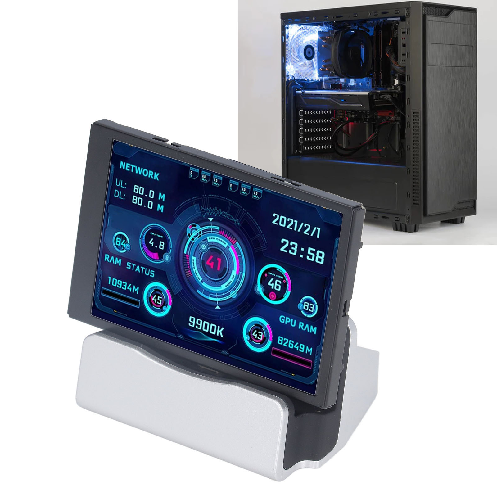 Kombiniertes 3,5-zoll-monitor-überwachungsset Für Mini-itx-gehäuse, Ips Typ-c, Zweitbildschirm, Cpu-, Gpu-, Ram-, Hdd-, Usb-überwachung, Displayfreiheit, Aida64 Mit Dedizierter Unterstützung.