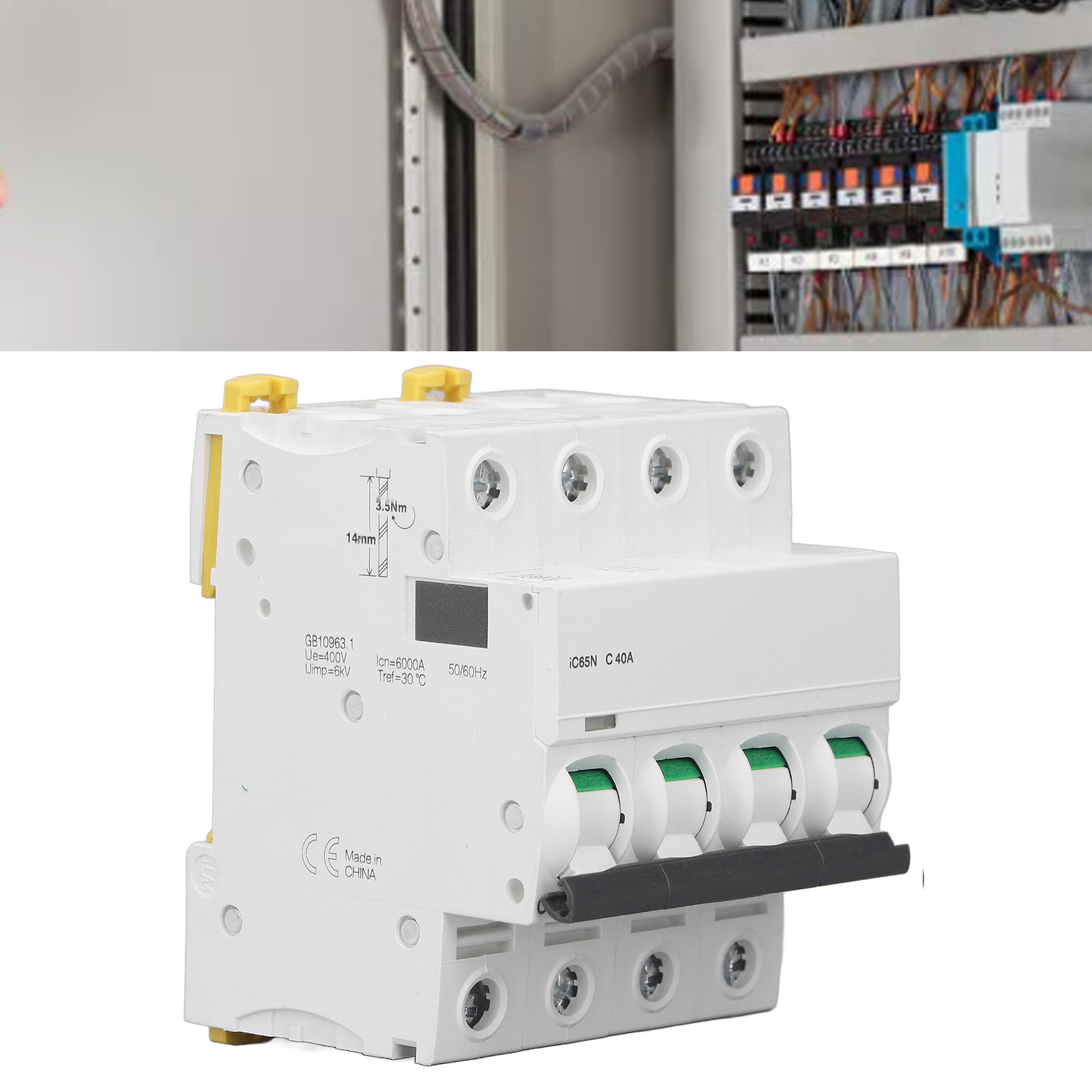 Leitungsschutzschalter Ic65n 4p, Din-schienenmontage, Niederspannung 400 V, Abschaltvermögen 6000 A, Silberkontakte C40a