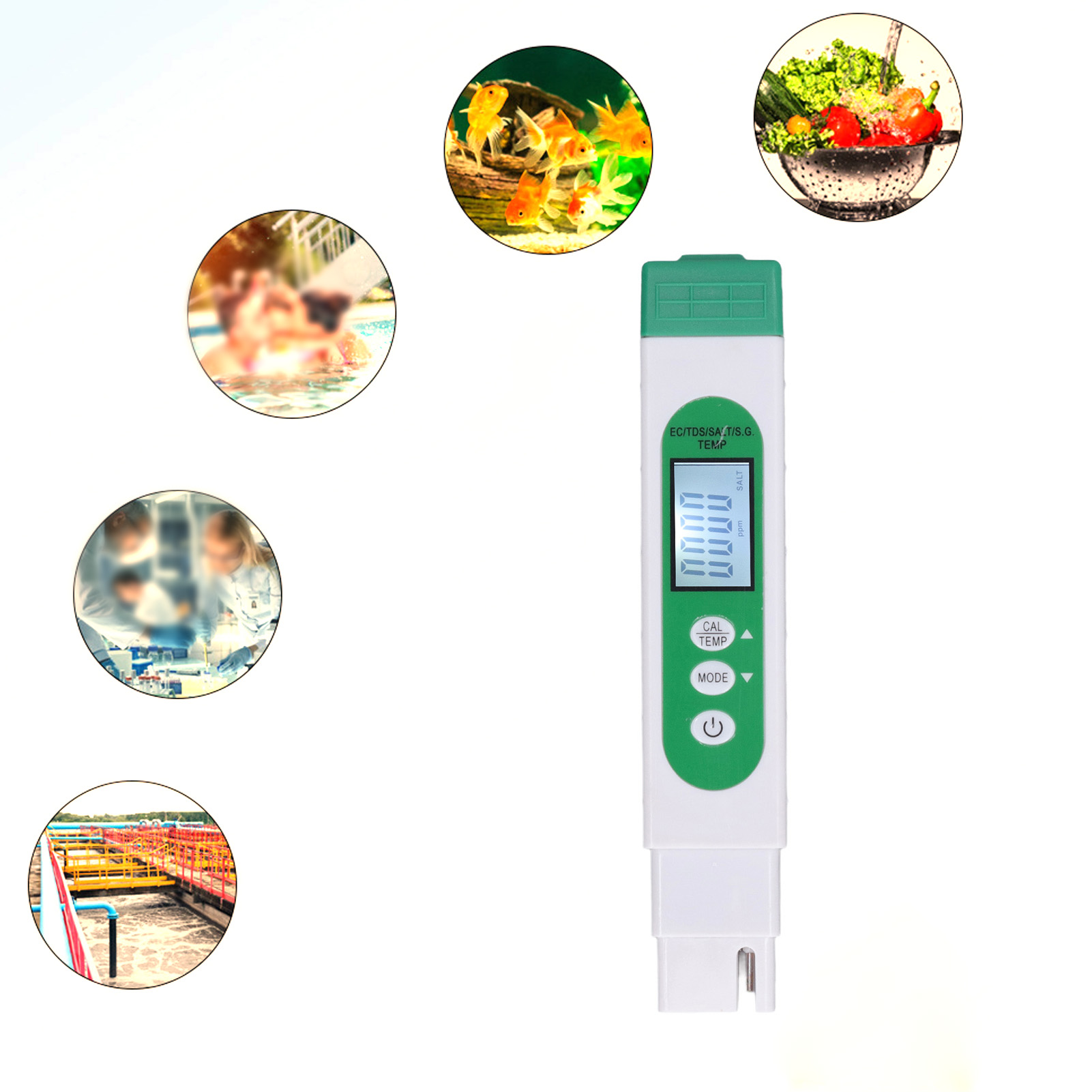 Hochpräzises Tragbares Wasserqualitätsmessgerät, Salinometer Für Trinkwasser (ec/sg/salt/tds/temp 5 In 1)