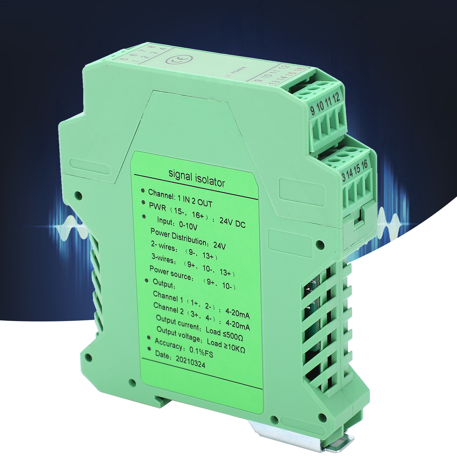 Glg Dc-signalisolator Mit Strom- Und Spannungstransmitter, Ein Eingang Und Zwei Ausgänge, 0-10 V Bei 4-20 Ma.