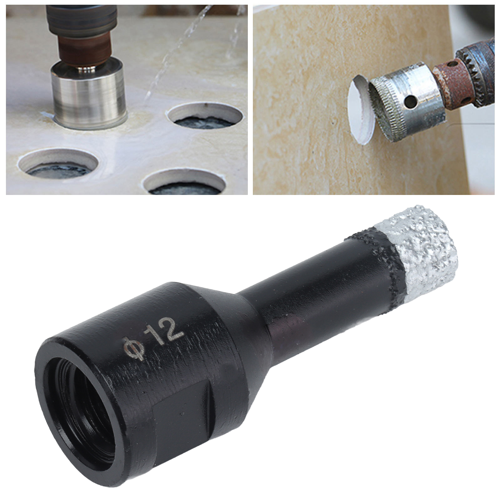 Vakuumgelöteter Diamantbohrer M14 Zum Aufbohren Von Löchern In Marmor, Schwarz, 12 Mm