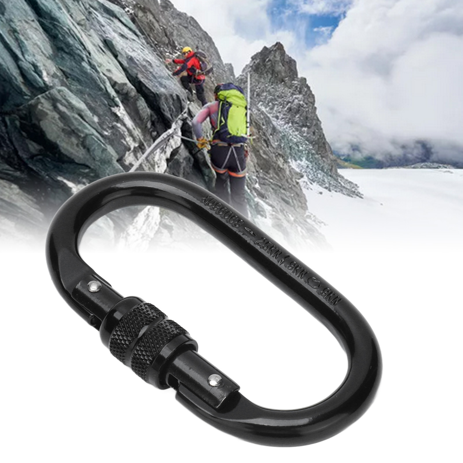 Schwarzer Karabiner Xd-q96068, Stahl-o-ring-verschluss, Sicherheitsschlaufe, Schienentyp, 25kn.