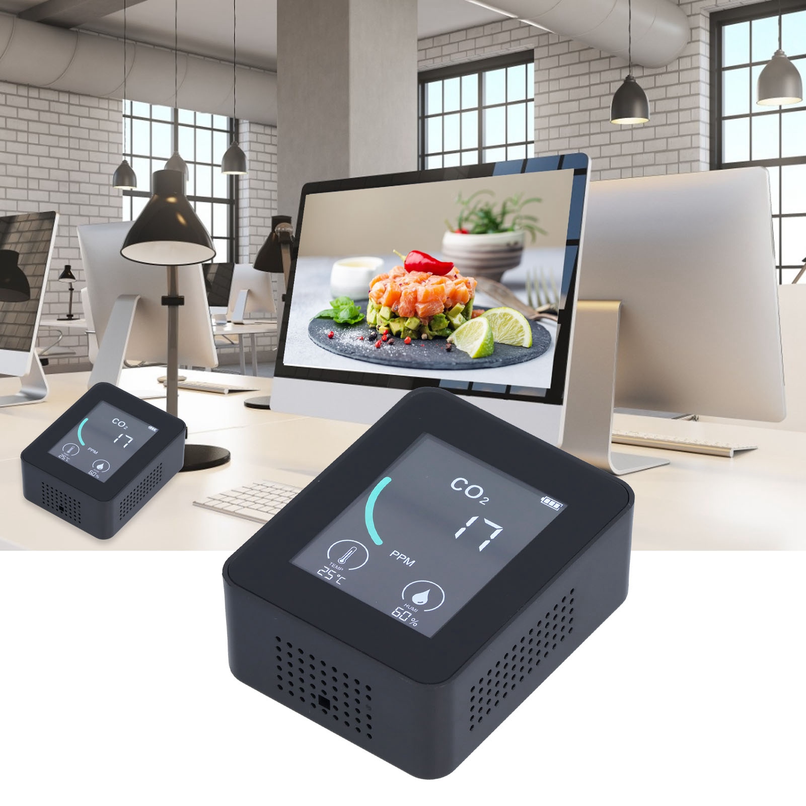 2co1t Kohlendioxid-detektor, Luftqualitätsmessgerät, Thermometer, Hygrometer, Tvoc, Schwarz