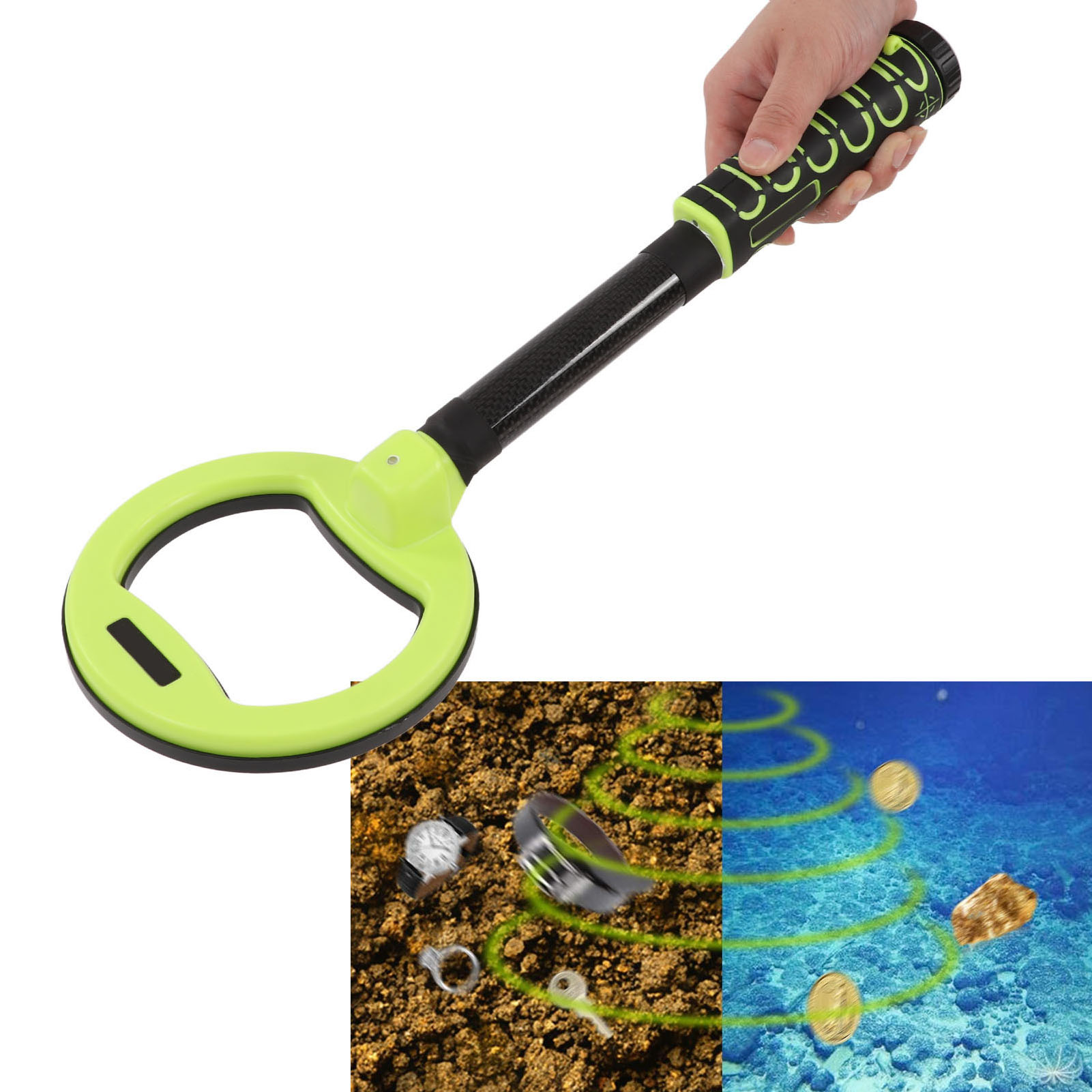 Tragbarer Metalldetektor Mit Rundem Kopf Und Kurzem Griff, Gerät Zur Unterwasser-schatzsuche, Vollständig Wasserdicht, Gerät Zur Schatzsuche Und Archäologie Im Freien, Grün.