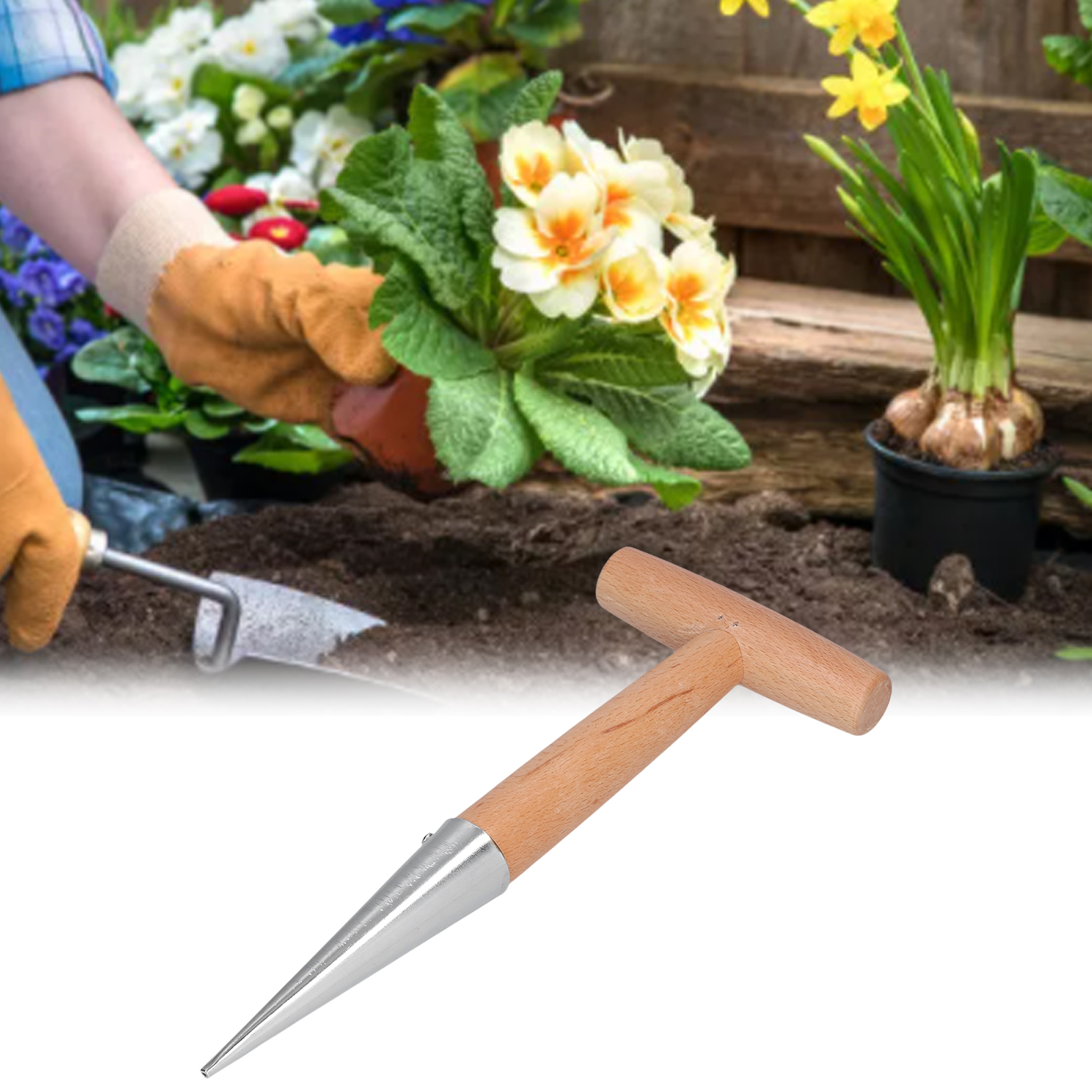 Edelstahl-blumentopf Mit Holzgriff, Leichter Und Robuster Tragbarer Blumentopf Zum Graben, Säen, Umpflanzen Von Gemüse Und Auflockern Der Erde.