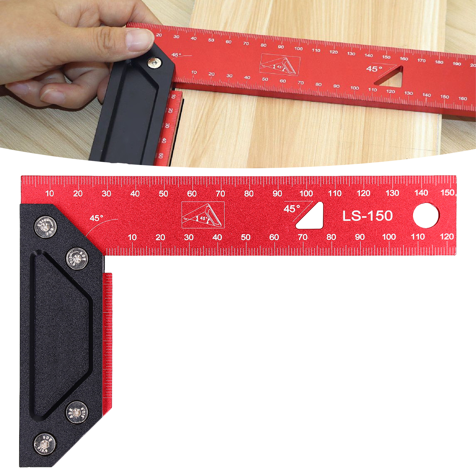 Hochpräziser Zimmermannswinkel Aus Aluminiumlegierung, L-förmiger Mess- Und Anreißlineal, Doppelwinkel 45°, 150 Mm