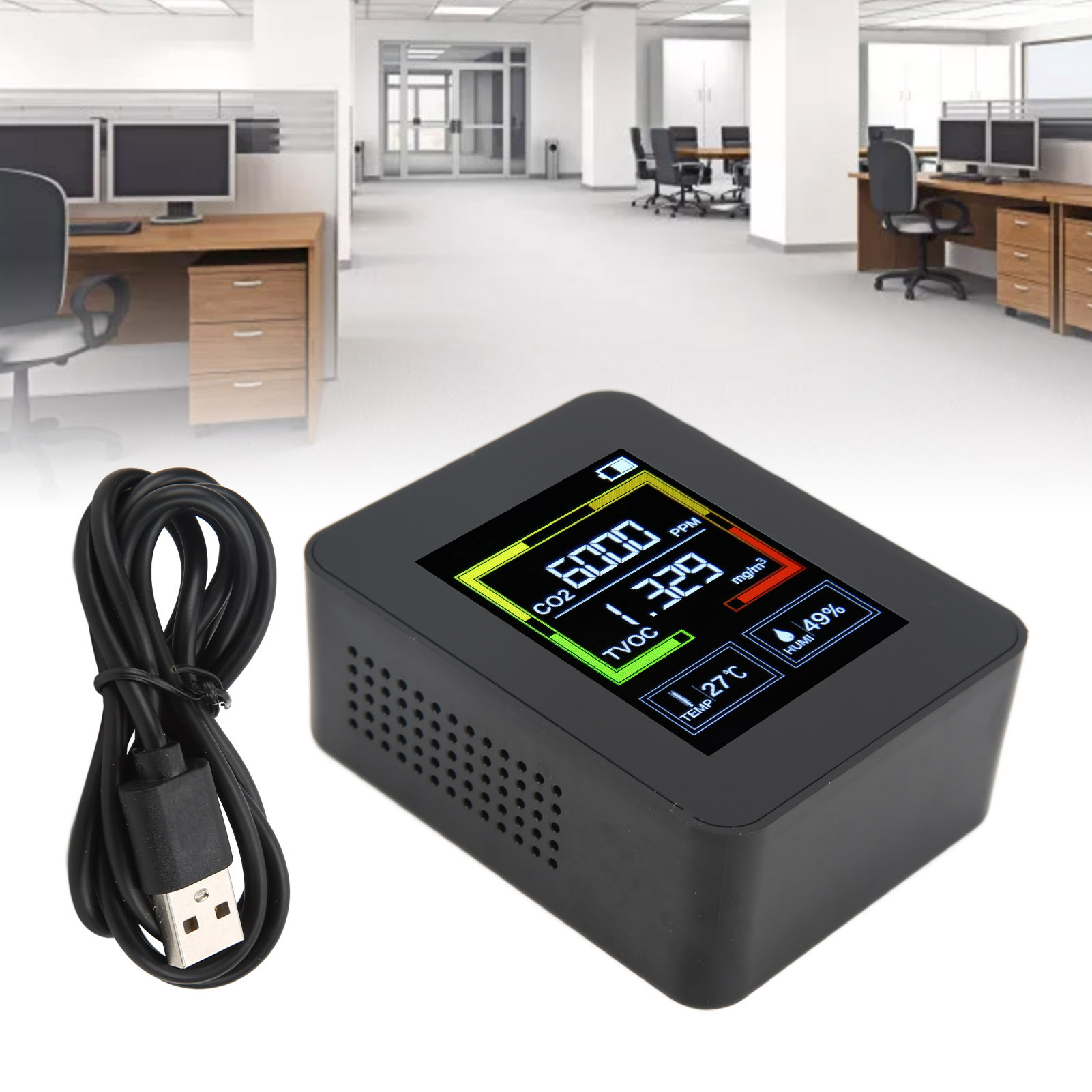 Zn-az-2co2 4-in-1 Intelligenter Kohlendioxid-detektor, Tovc Luftqualitätsmonitor, Intelligenter Luftqualitätsdetektor, Tragbares Thermometer Und Hygrometer, Schwarz