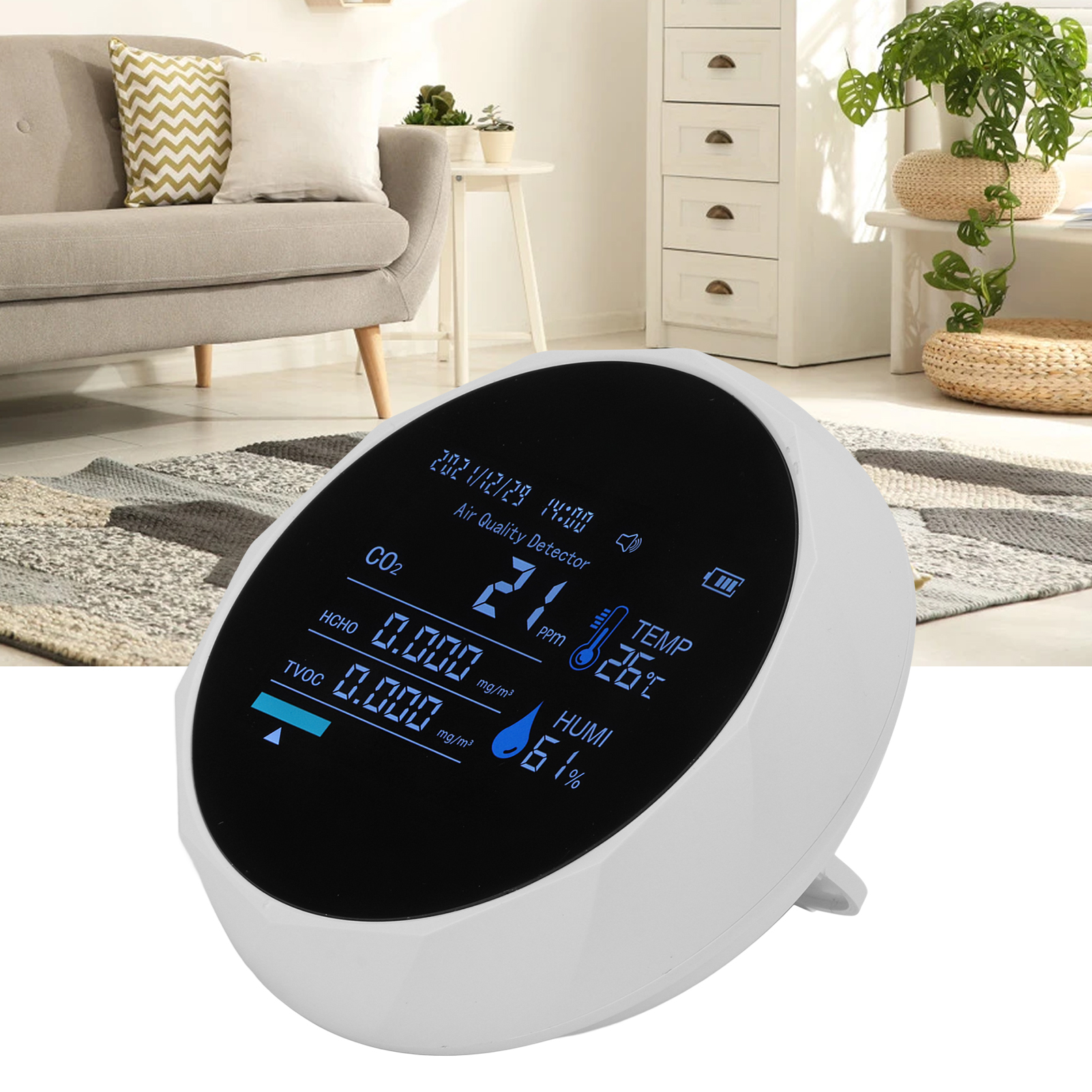 7-in-1 Bluetooth-fähiger Kohlendioxid-detektor Zn-2co16, Gesamt-voc-detektor (tvoc), Temperaturmessung, Co₂- Und Formaldehyd-datenlogger, Weiß
