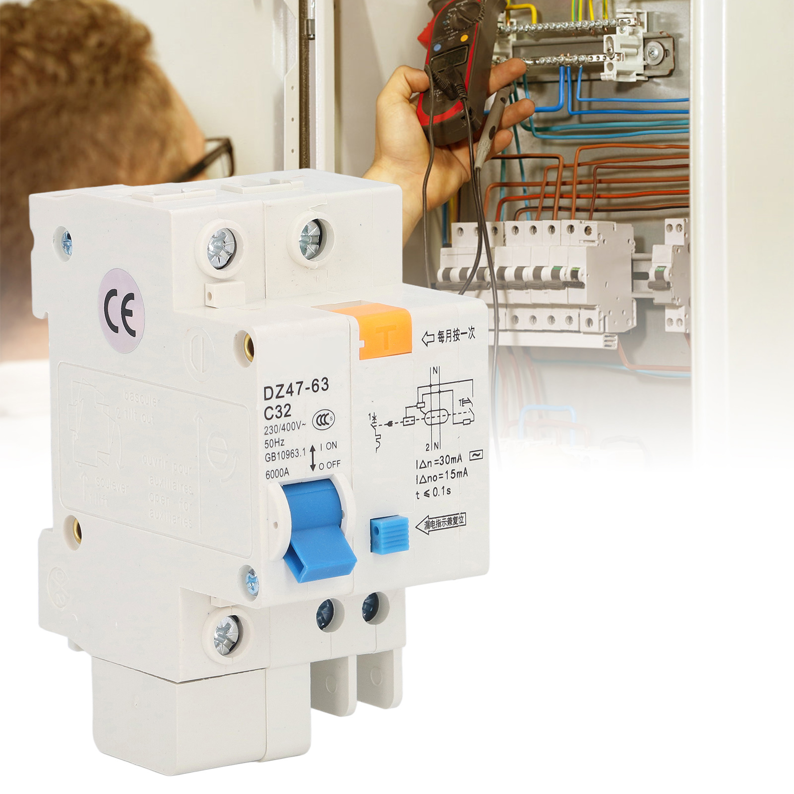 Miniatur-fehlerstromschutzschalter Dz47-63 C32 1p+n 32a, 30 Ma Fehlerstromschutzschalter 230 V/400 V, Umweltfreundliche Technische Ausführung