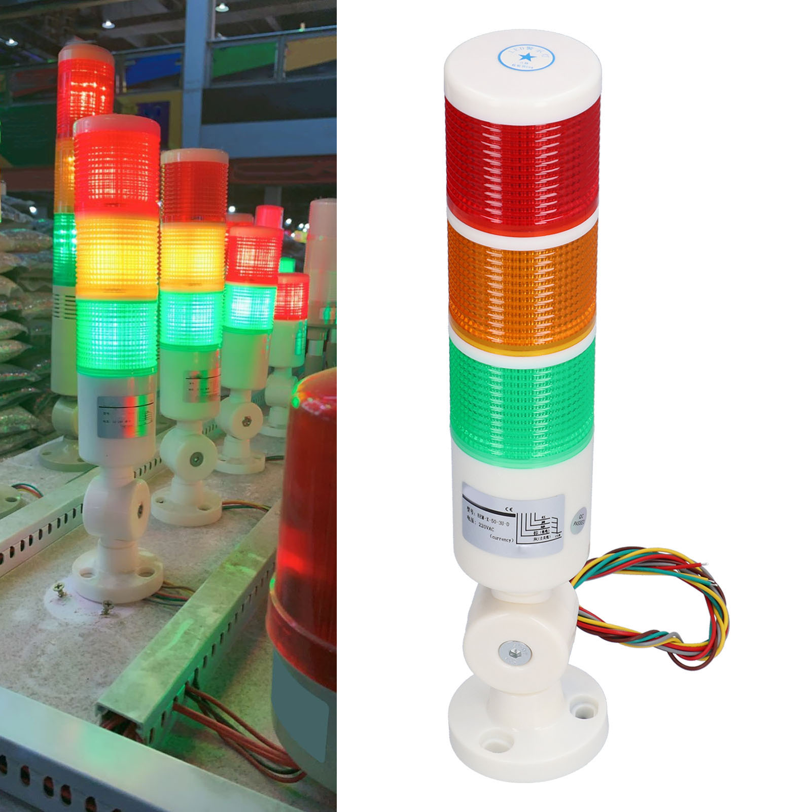 Berm® Bem-x-50-3u-d/mehrschichtiger Akustischer Und Optischer Alarm Mit Dauerbeleuchtung Und Summer, Klappbarer Lichtmast Für Werkzeugmaschinen, Dreifarbensignal, 220 V Wechselstrom