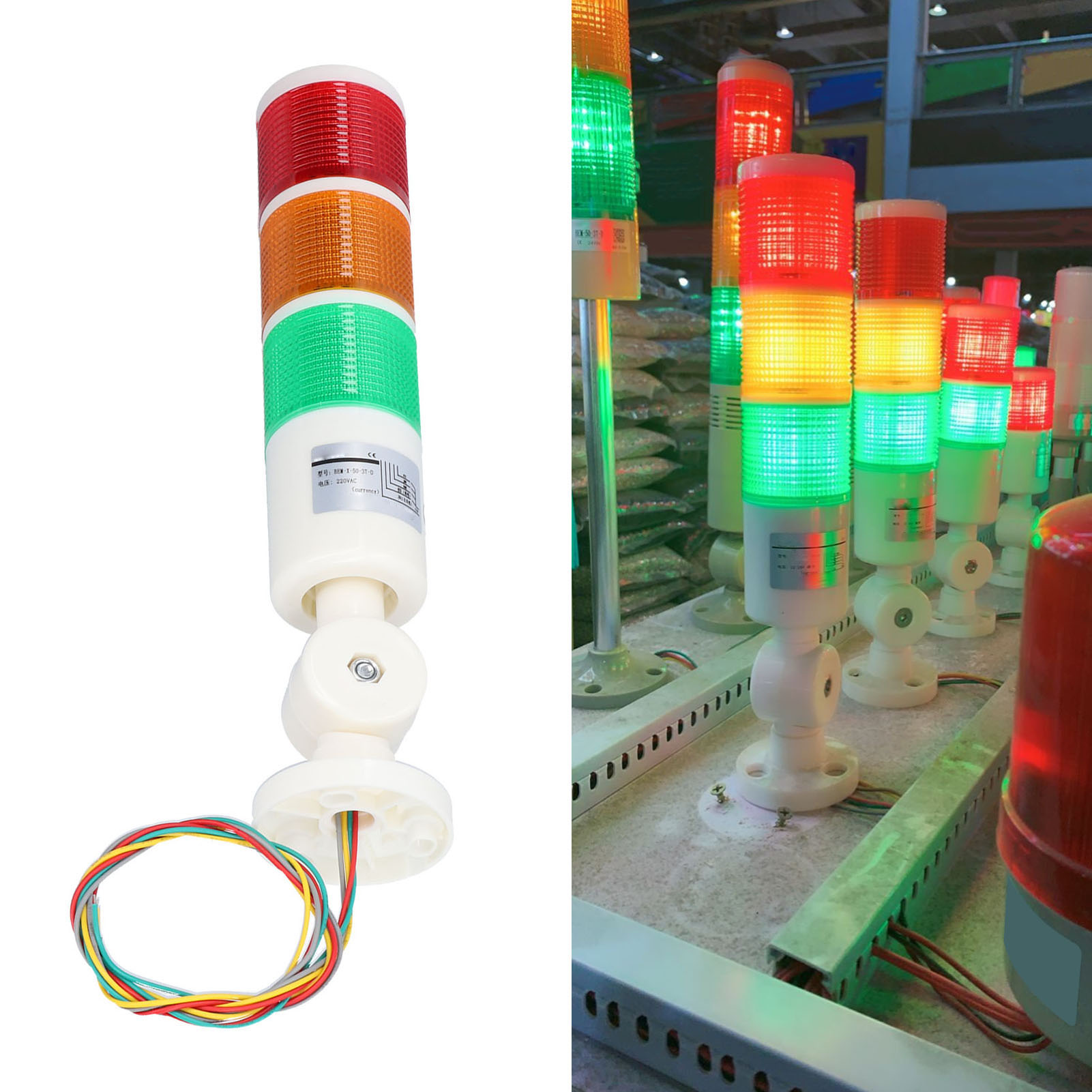 Berm® Bem-x-50-3t-d/mehrschichtige Led-signalleuchte Mit Dauerlicht, Klappbare Drehbankleuchte Für Werkzeugmaschinen, Dreifarbige Warnleuchte, 220 V Wechselstrom
