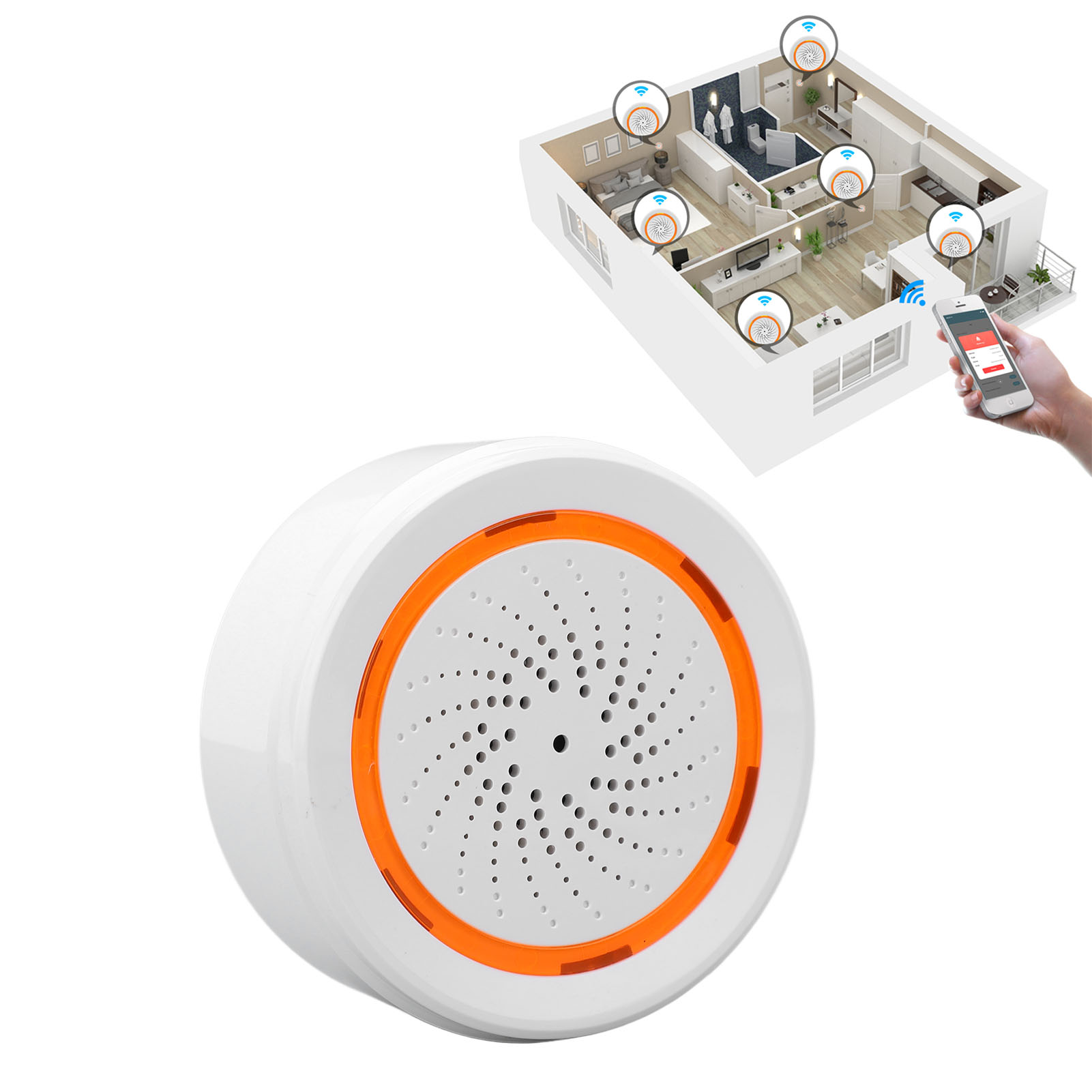 Graffiti Zss-lo-sla-u-en Intelligenter Ton- Und Lichtalarm Mit Fernbedienung Per App, 90 Db Blinkender Ton- Und Lichtalarm (zigbee-version)