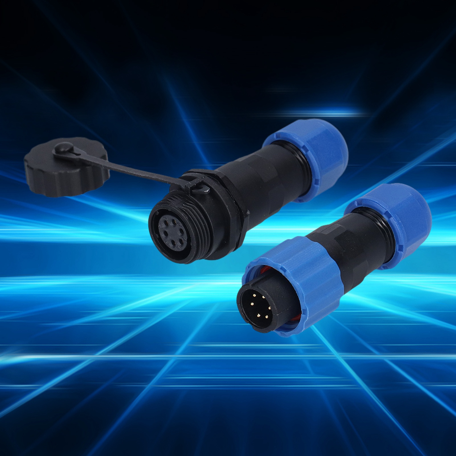 Wasserdichter Luftfahrtstecker Sp13 Mit Ip68-stecker Und -buchse Sowie Wasserdichtem 6-poligen Stecker.