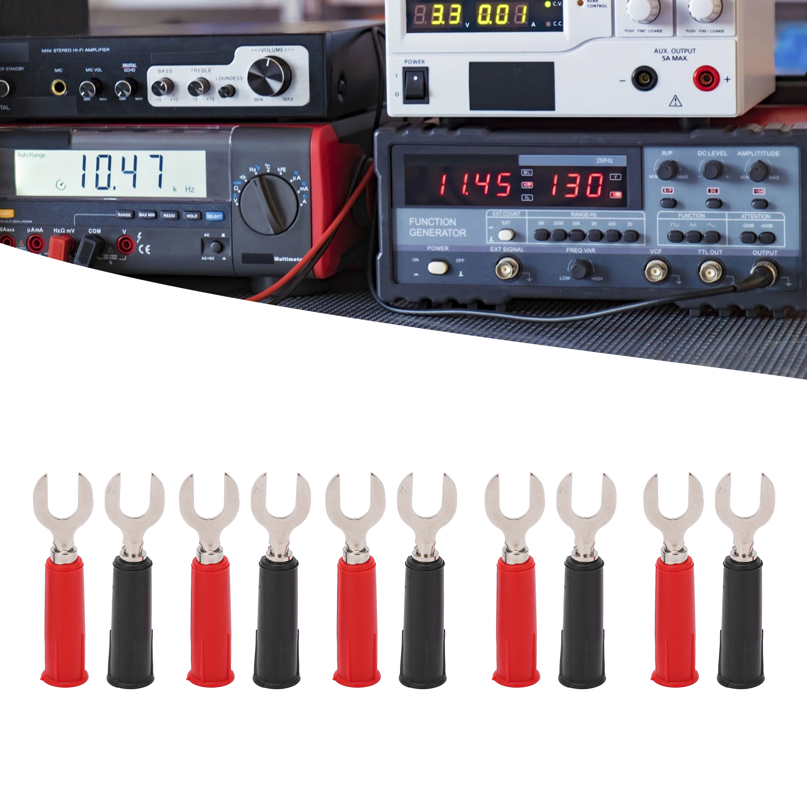 Set Mit 5 Roten Und Schwarzen Kabeln Zu Verkaufen, J.20019 Bananenstecker-adapter, 6 Mm Hochspannungsfester U-stecker Auf U-stecker Mit 4 Mm Buchse Am Ende.