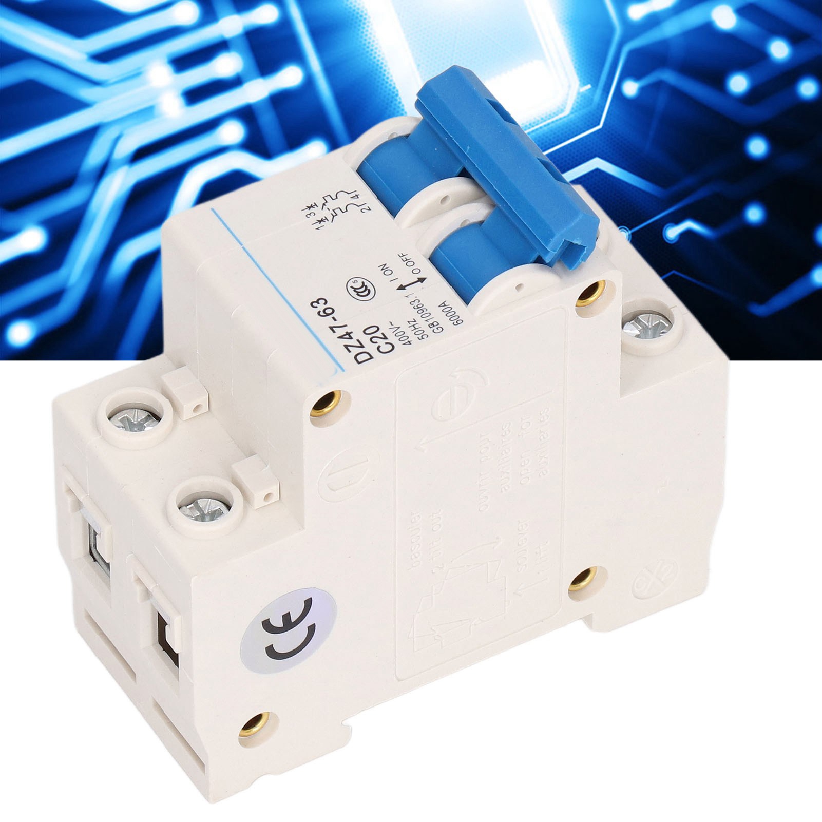 Leitungsschutzschalter Dz47-63 C20 2p 400 V 20 A, Din-schienenmontage, 6000 A Schaltvermögen