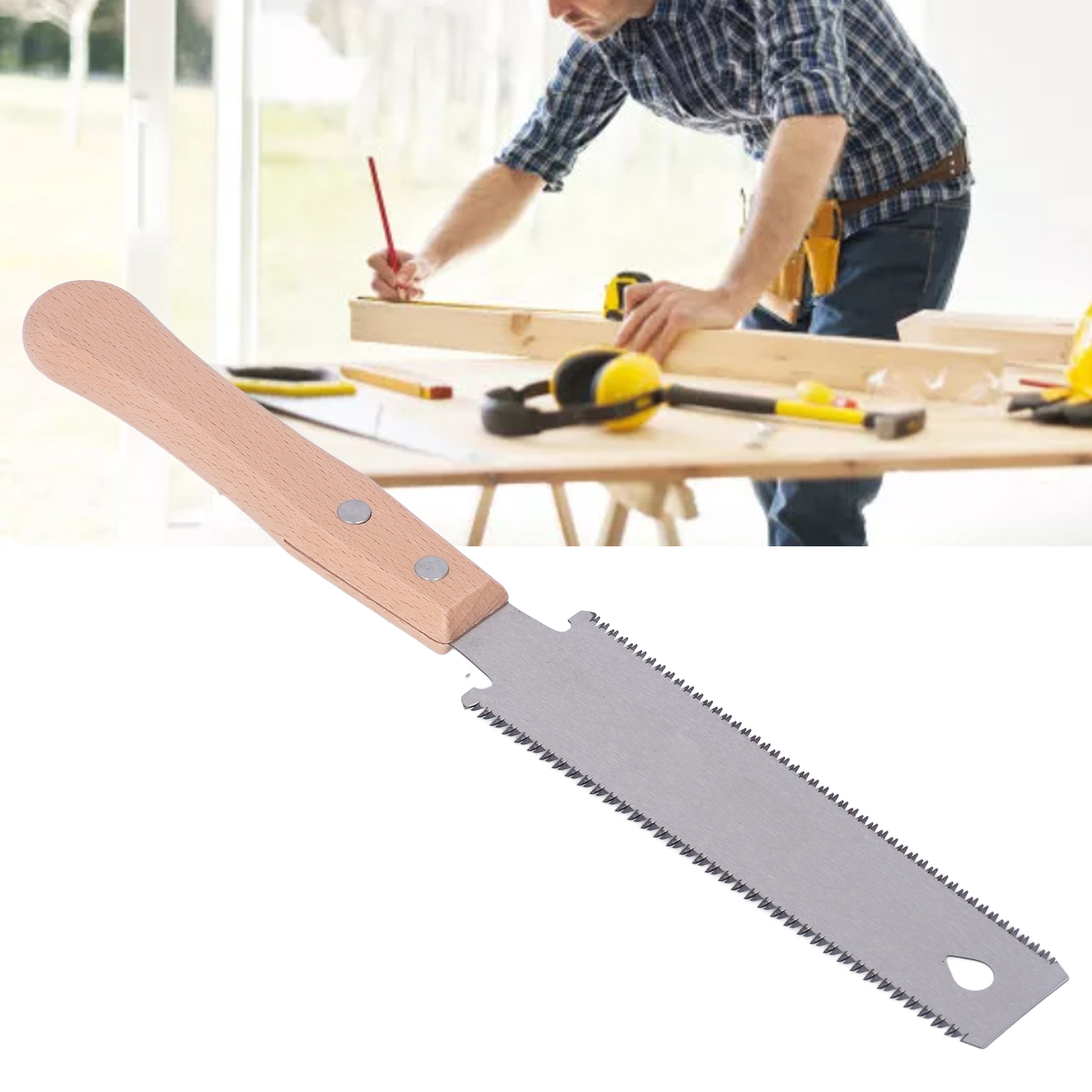 Kleine Doppelsäge Mit Holzgriff Für Heimwerker- Und Holzbearbeitungsprojekte Zu Hause.