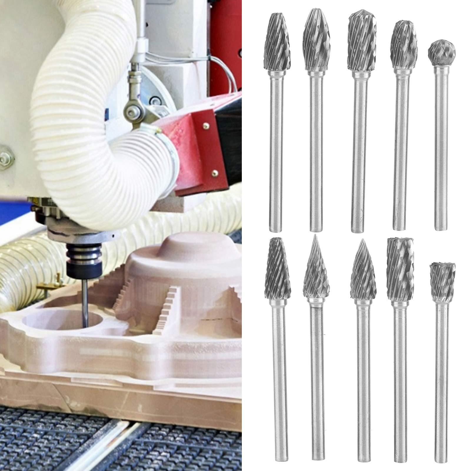 Set Bestehend Aus 3-mm-hartmetall-rotationsfeilen, Hartmetall-schleifkopf, Holzschnitzfräser, Zweischneidigem Elektrischem Schleifkopf