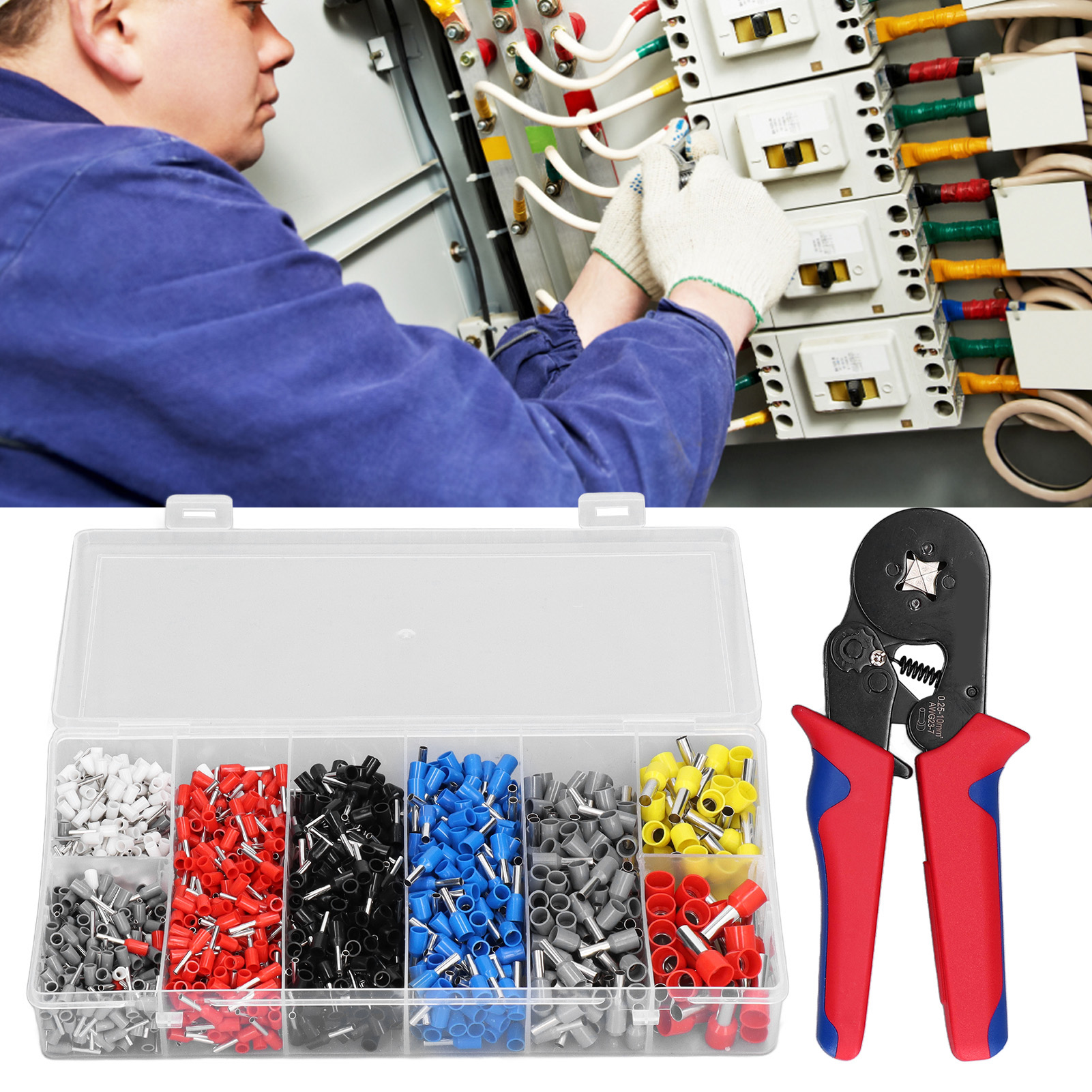 Crimpwerkzeug-set Mit 1200 Klemmen, Selbstjustierendes Crimpwerkzeug Geeignet Für Kabel Von 0,25 Bis 10 Mm²