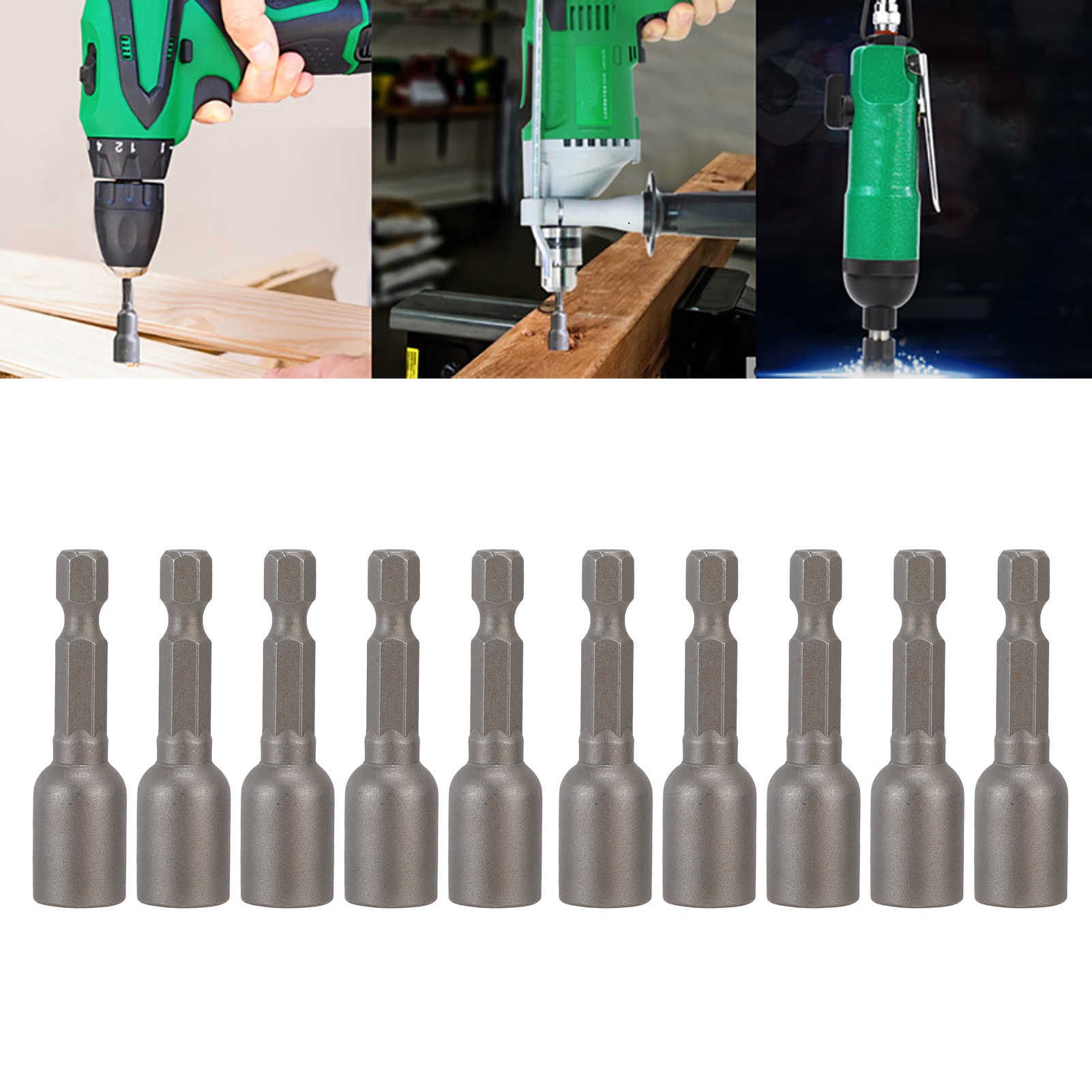 Packung Mit 10 M8×48mm 1/4 Zoll Vierkantkopf- Und Sechskantschaft-gewindeschneidadaptern Für Elektrische Bohrmaschinen-gewindeschneidfutter (grau)