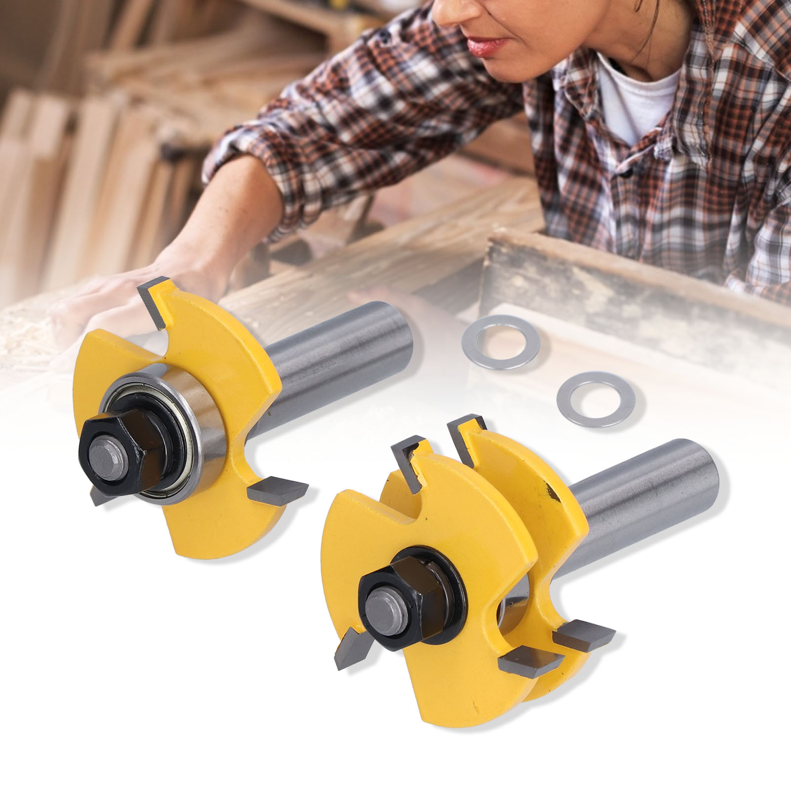 Holzbearbeitungswerkzeugset Bestehend Aus Einem 3-schneidigen T-nutfräser, Einem Zapfenmesser Und Einem 1/2-zoll-holzbearbeitungsfräser.