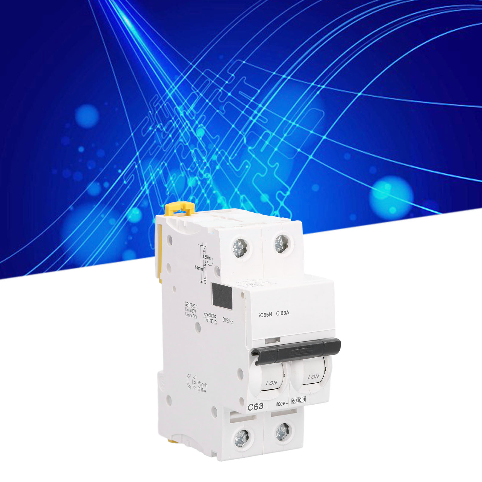 Leitungsschutzschalter Ic65n C63 2p Ac 400v 63a, Din-schienenmontage, Niederspannungs-abschaltvermögen 6000a, Silberkontakte