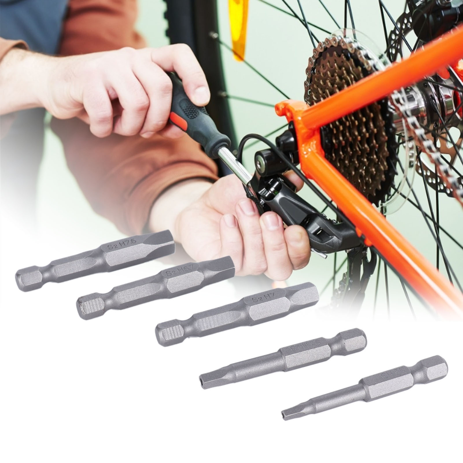Satz Mit 5 Perforierten, Fünfeckigen Schraubendreherbits, 50 Mm Lang, Mittig, Fünfsternform, Sandgestrahlt, Material S2