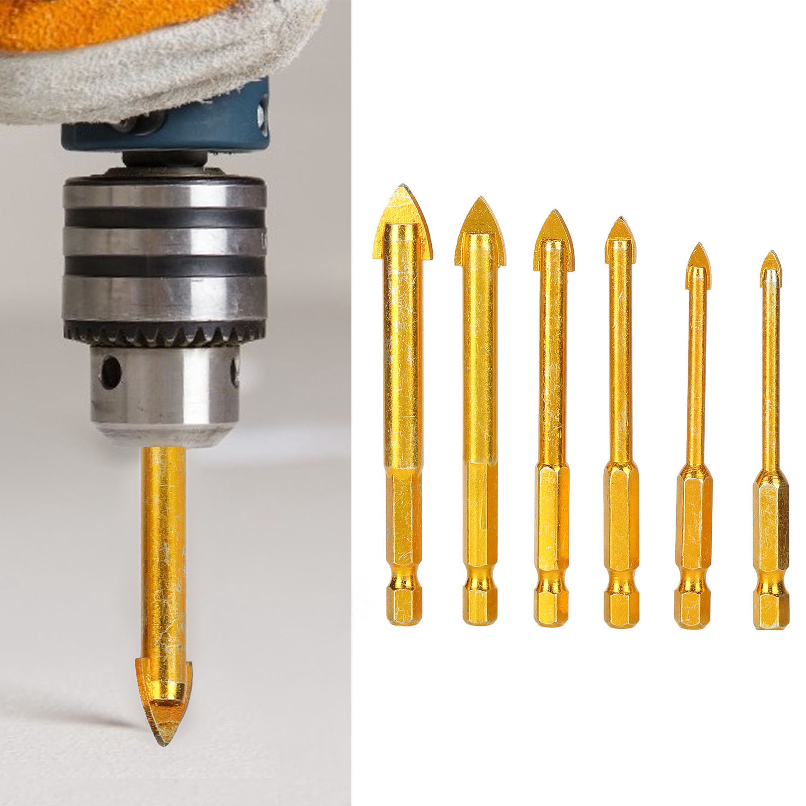 Set Mit 6 Glasbohrern Mit 6,35 Mm (1/4 Zoll) Sechskantschaft, Verzinkte Fliesenbohrer Von 4 Bis 12 Mm