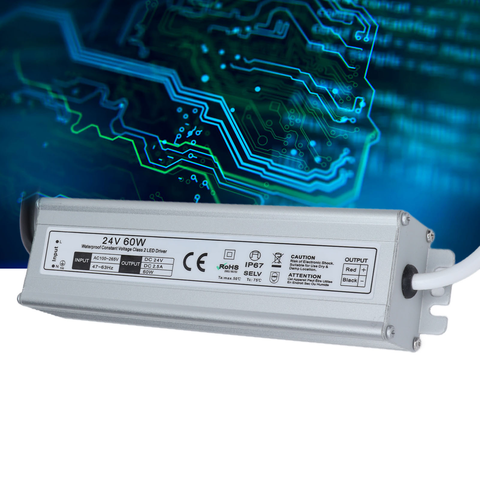 60-w-schaltnetzteil, Schutzart Ip67, Wasserdicht, Wasserdichte Led, Wechselstrom 100–265 V, 24-v-ausgang Nach Europäischer Norm